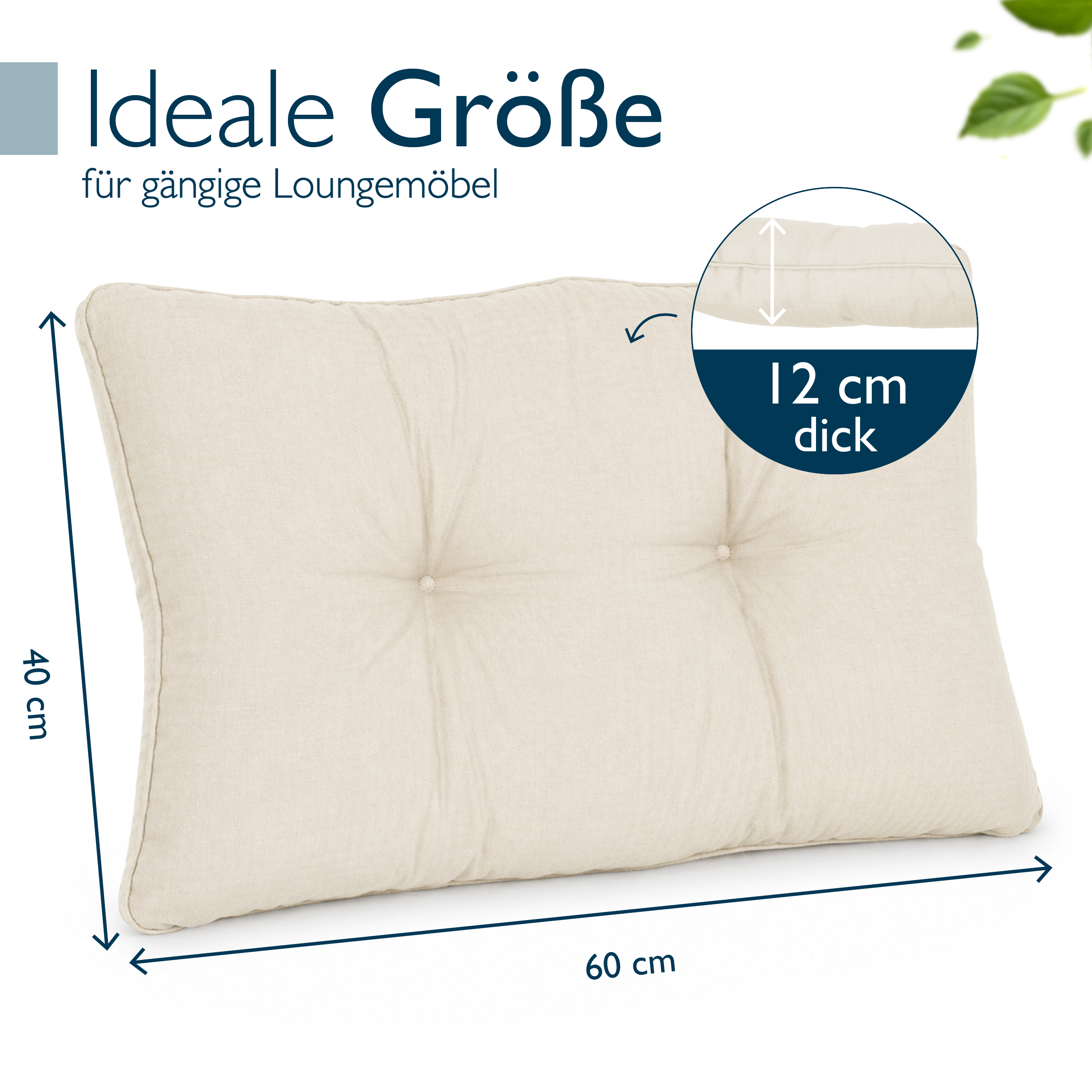 Outdoor Lounge Rückenkissen & Sitzkissen 10/12 cm dick Natur - Loungekissen xLuna