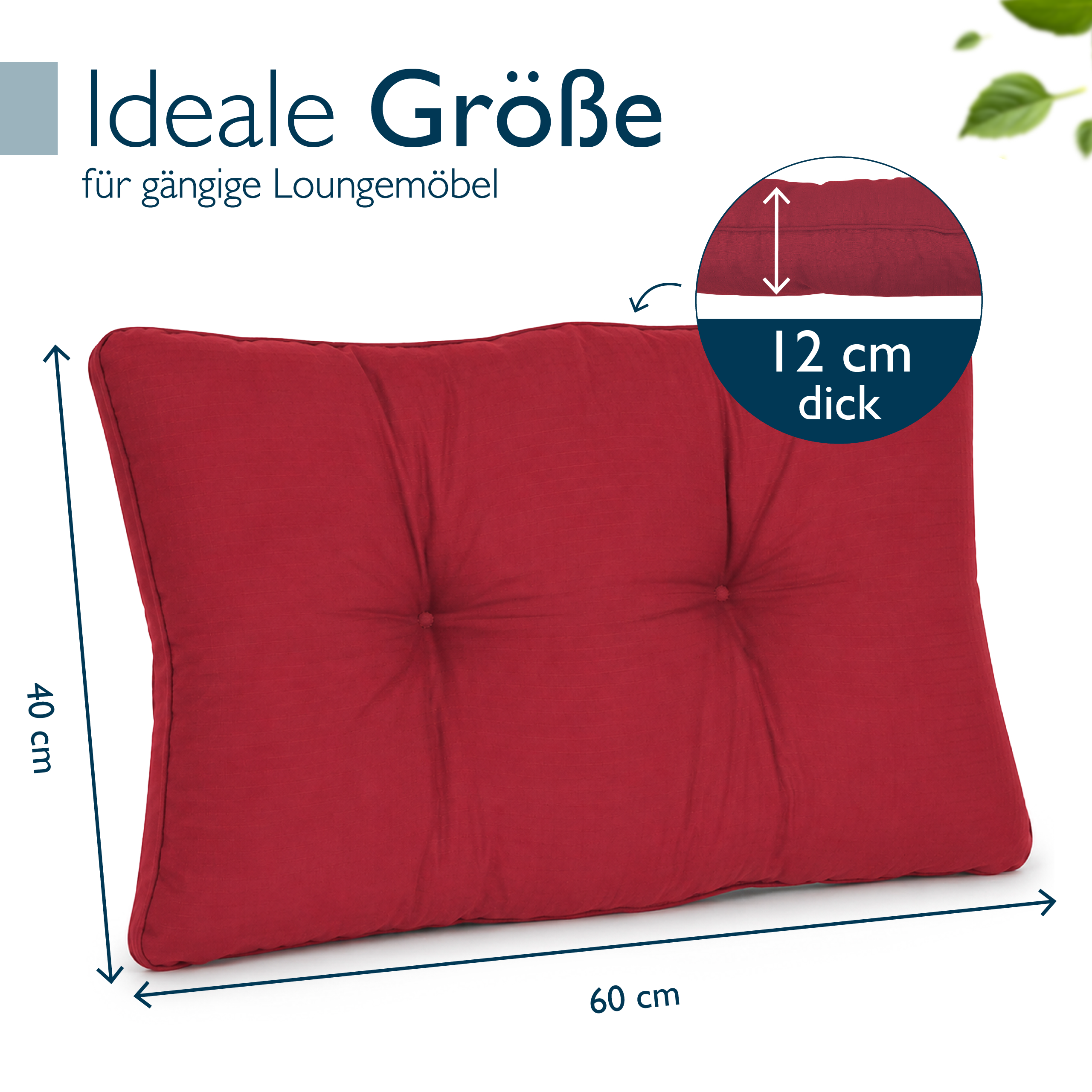 Outdoor Lounge Rückenkissen & Sitzkissen 10/12 cm dick Rot - Loungekissen xLuna