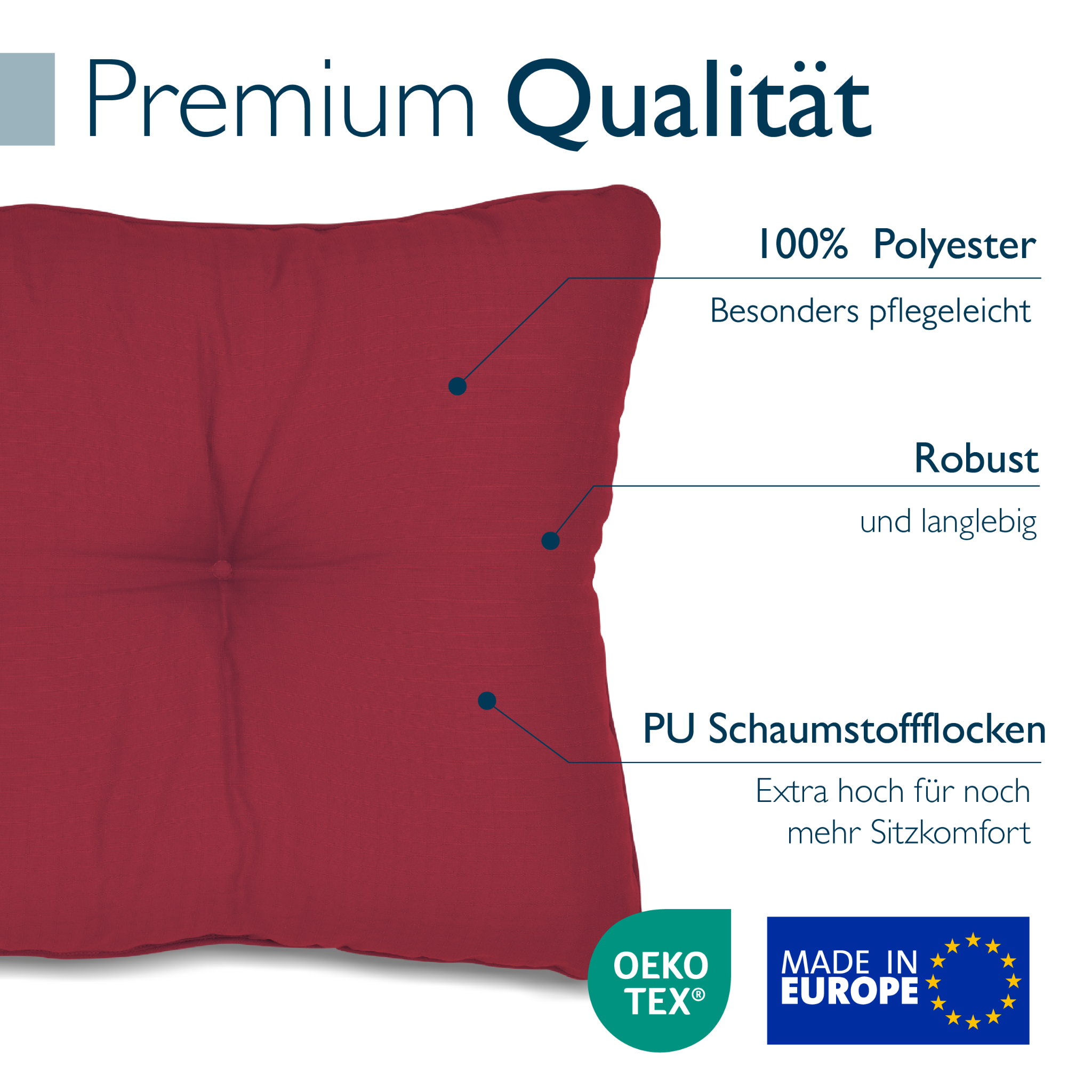 Outdoor Lounge Rückenkissen & Sitzkissen 10/12 cm dick Rot - Loungekissen xLuna