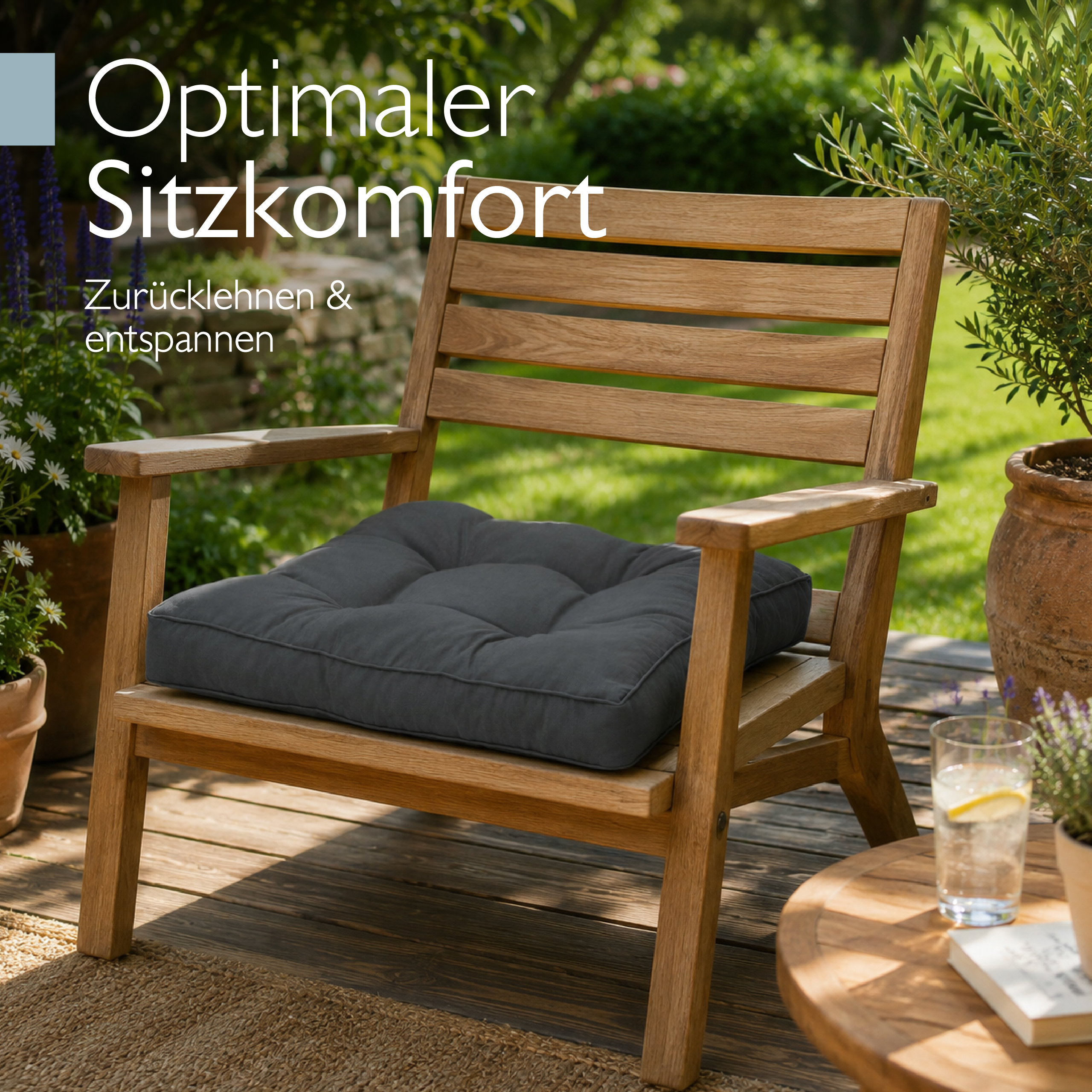 Outdoor Lounge Rückenkissen & Sitzkissen 10/12 cm dick Anthrazit - Loungekissen xLuna