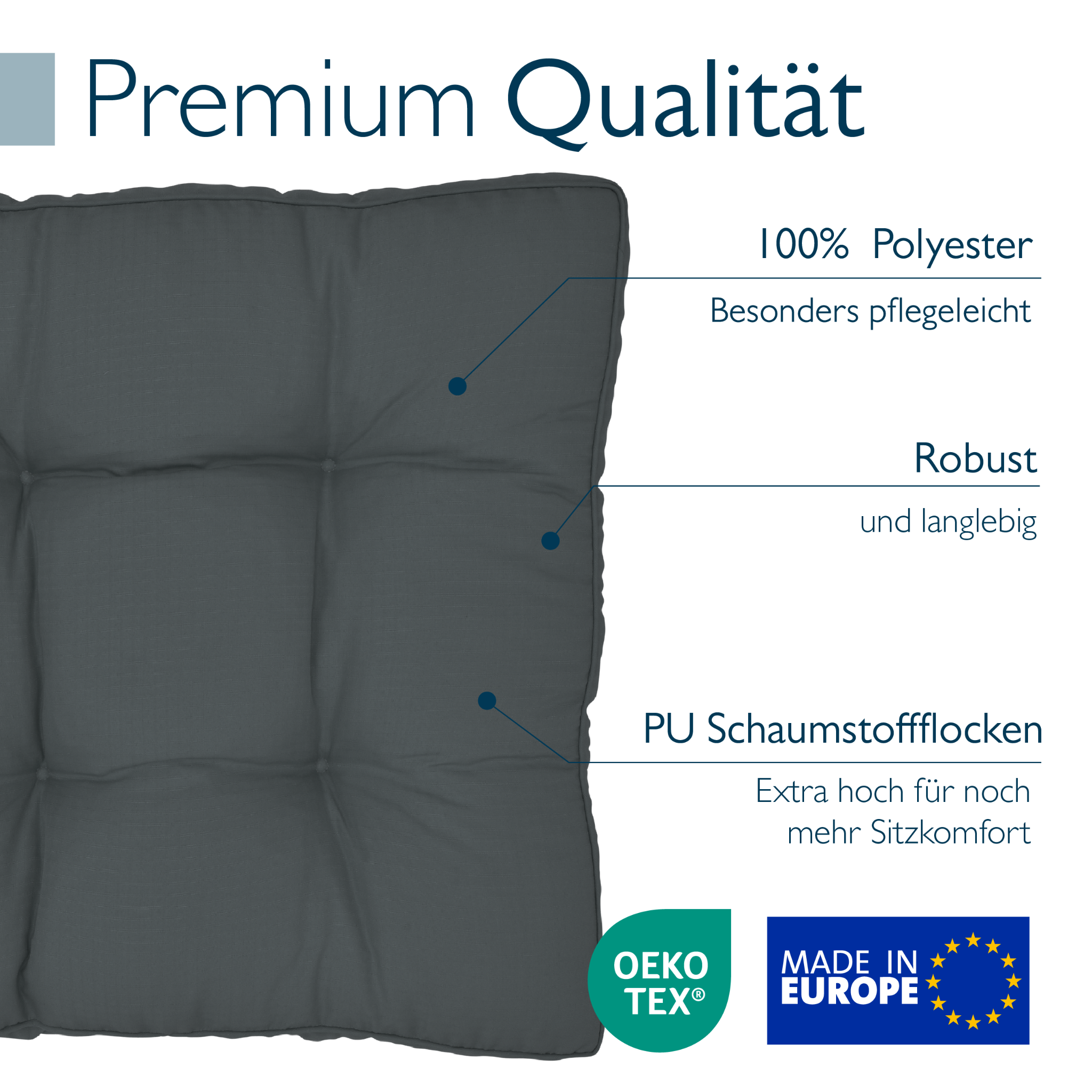 Outdoor Lounge Rückenkissen & Sitzkissen 10/12 cm dick Anthrazit - Loungekissen xLuna