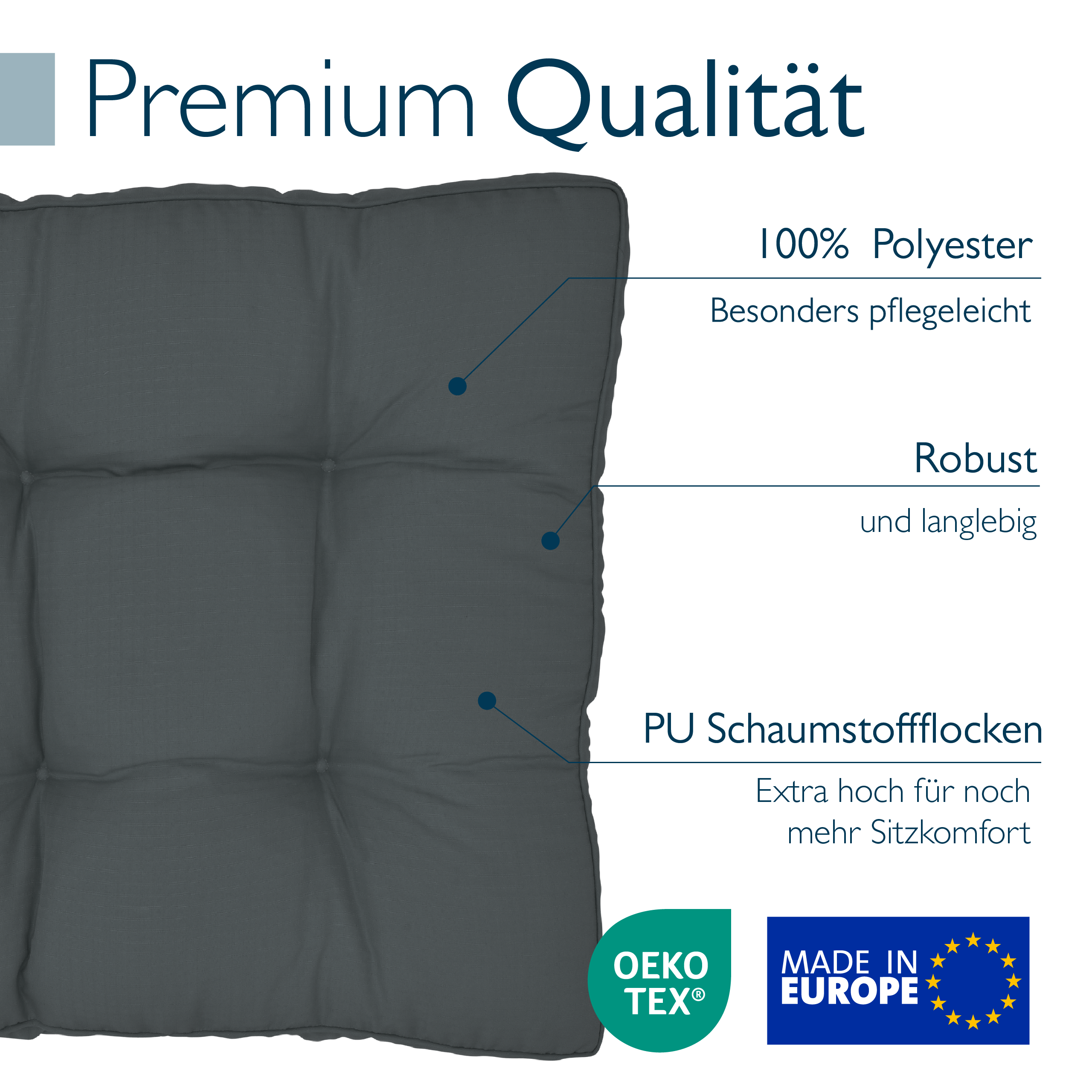 Outdoor Lounge Rückenkissen & Sitzkissen 10/12 cm dick Anthrazit - Loungekissen xLuna