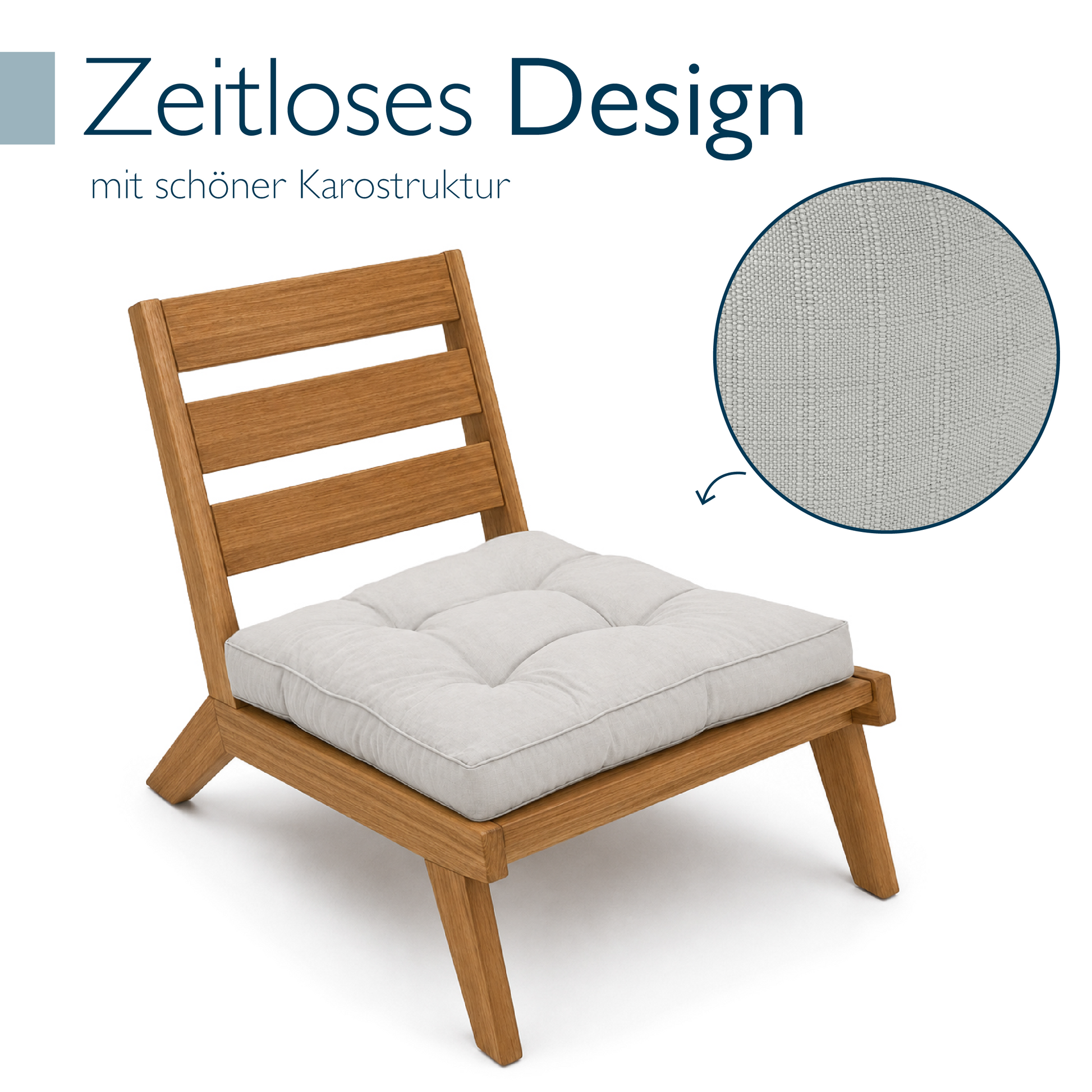 Hellgraues Beautissu Outdoor Lounge Rückenkissen und Sitzkissen 10-12 cm dick mit Karostruktur, formstabil und pflegeleicht
