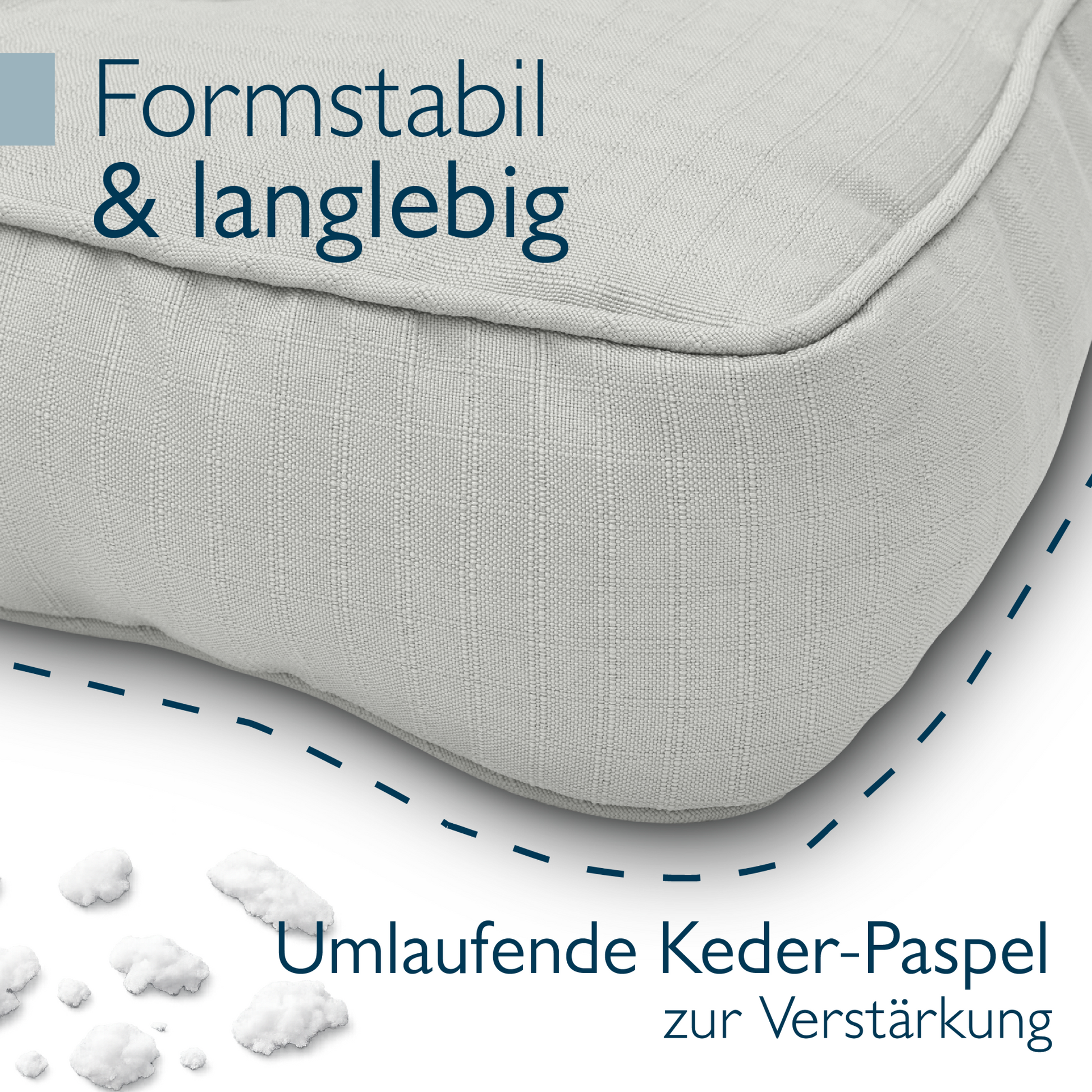 Hellgraues Beautissu Outdoor Lounge Rückenkissen und Sitzkissen 10/12 cm dick mit Karostruktur und Paspelierung