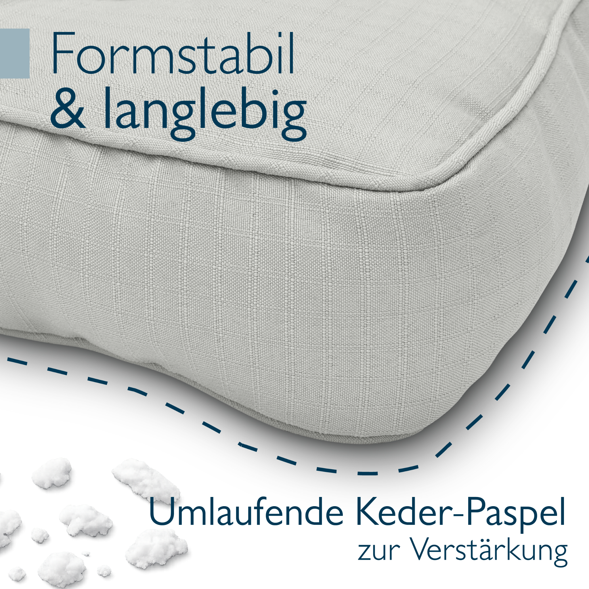 Hellgraues Beautissu Outdoor Lounge Rückenkissen und Sitzkissen 10/12 cm dick mit Karostruktur und Paspelierung