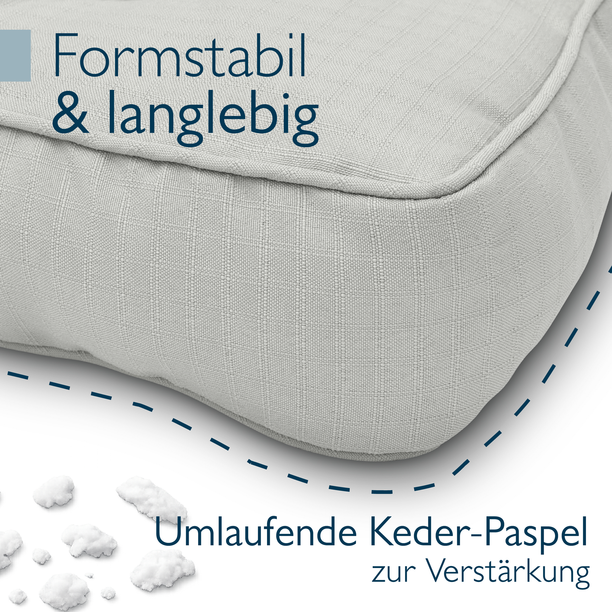 Hellgraue Beautissu Outdoor Lounge Rückenkissen und Sitzkissen 10-12 cm dick mit Karostruktur und Paspelierung