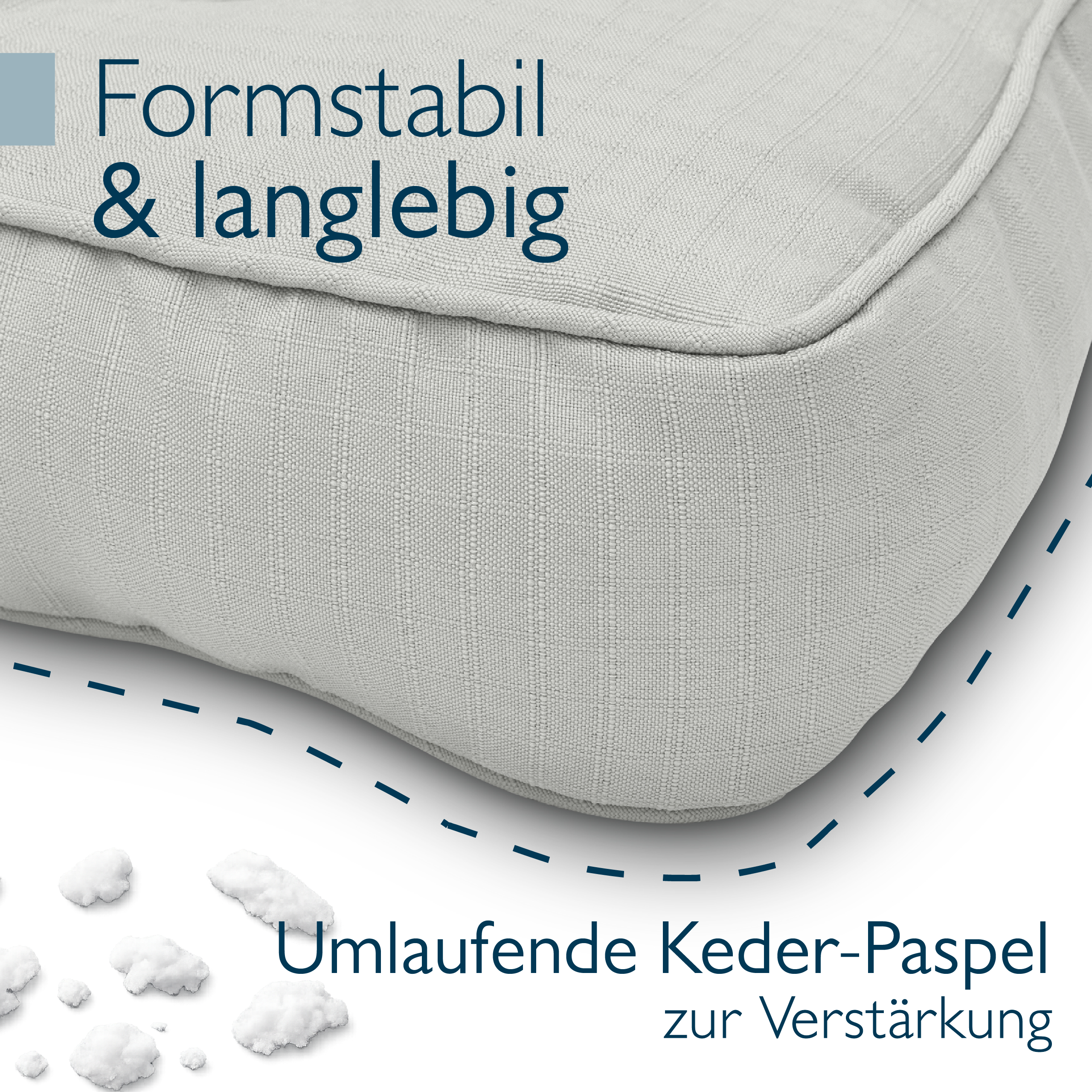 Hellgraue Beautissu Outdoor Lounge Rückenkissen und Sitzkissen 10-12 cm dick mit Karostruktur und Paspelierung