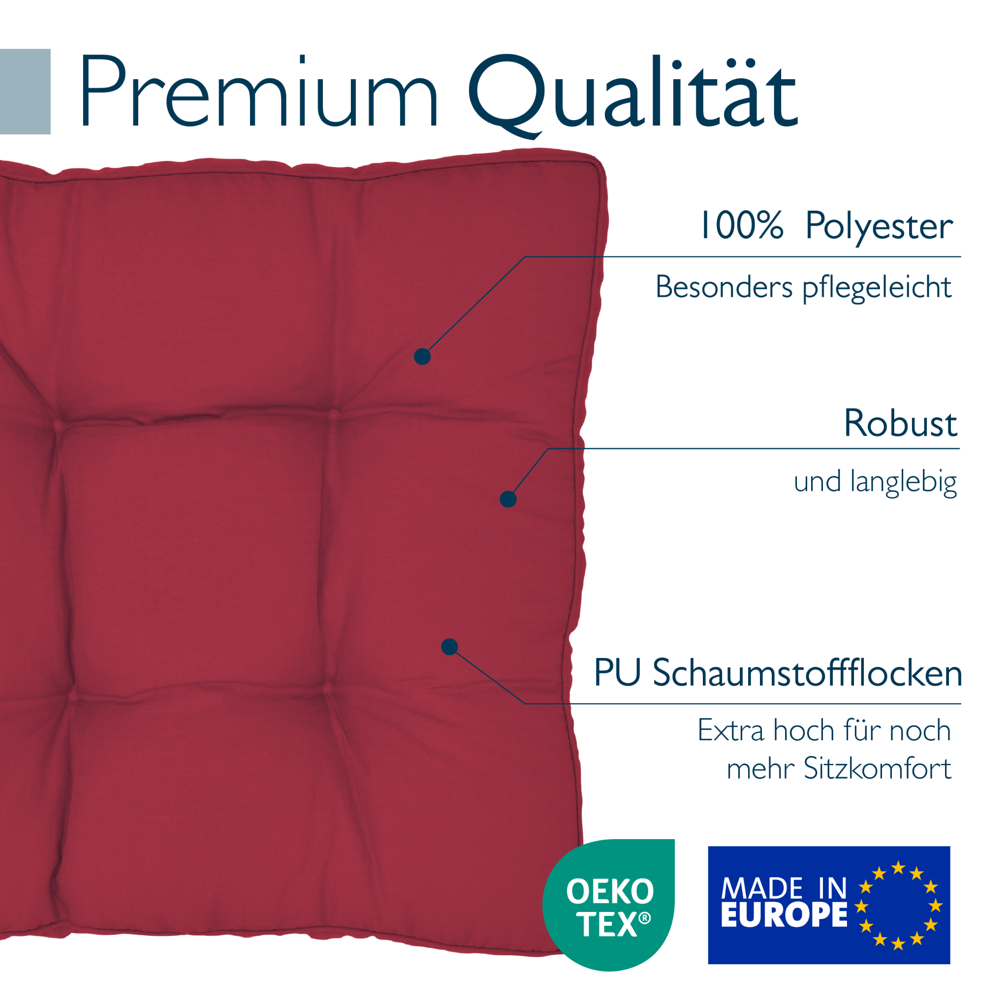 Outdoor Lounge Rückenkissen & Sitzkissen 10/12 cm dick Rot - Loungekissen xLuna