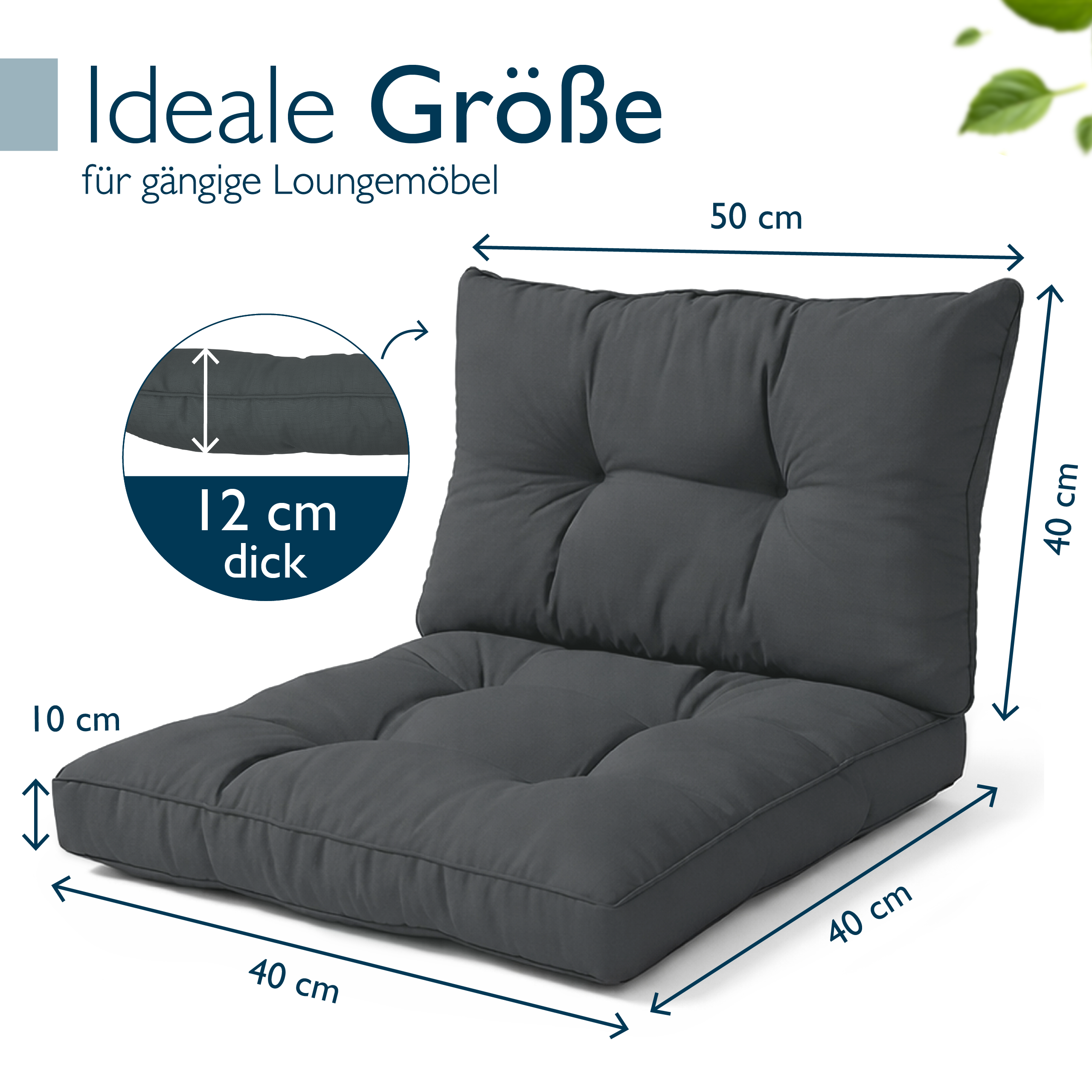 Outdoor Lounge Rückenkissen & Sitzkissen 10/12 cm dick Anthrazit - Loungekissen xLuna