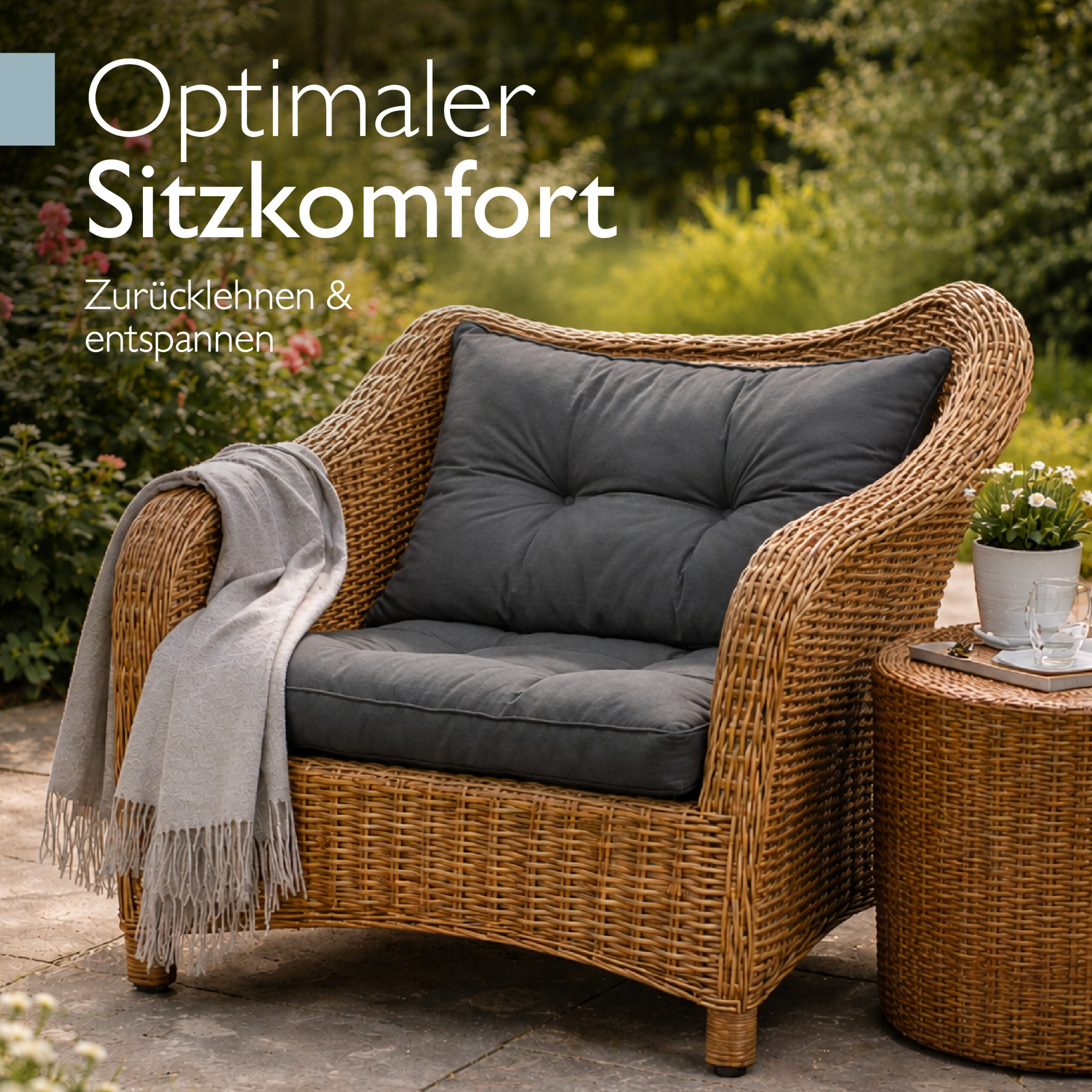Outdoor Lounge Rückenkissen & Sitzkissen 10/12 cm dick Anthrazit - Loungekissen xLuna