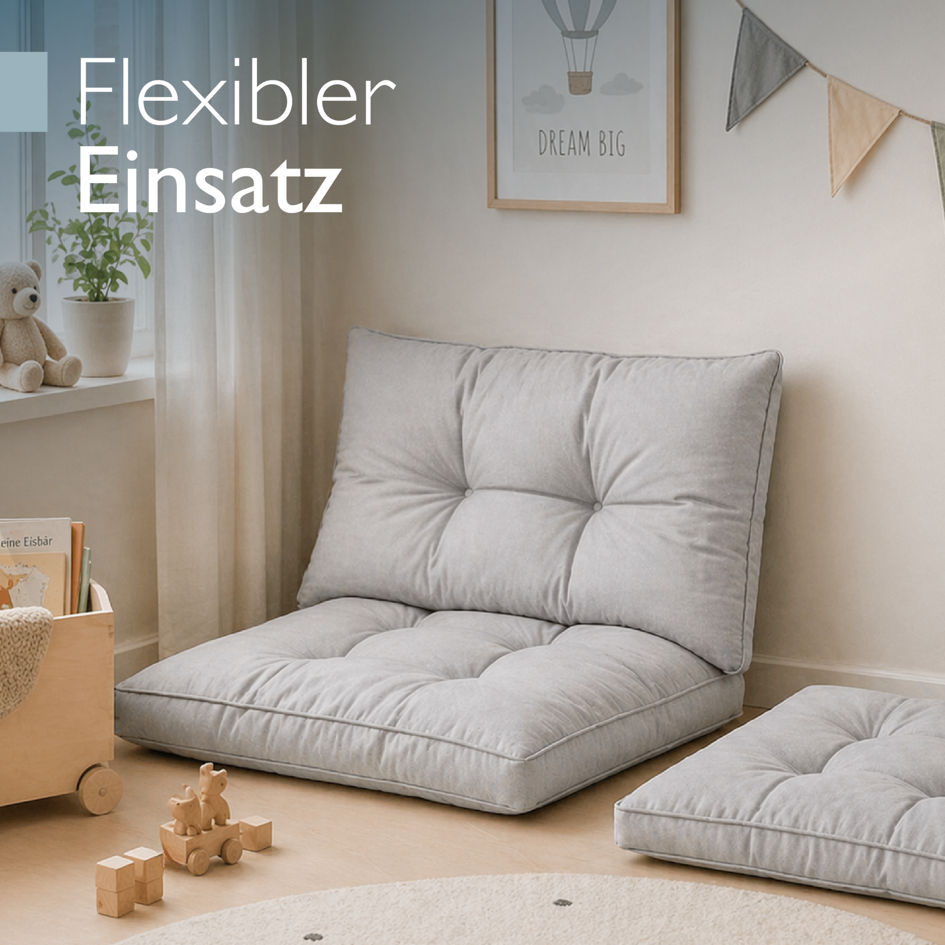 Hellgraue Beautissu Outdoor Lounge Rückenkissen und Sitzkissen 10-12 cm dick mit Karostruktur und formstabiler Schaumstofffüllung