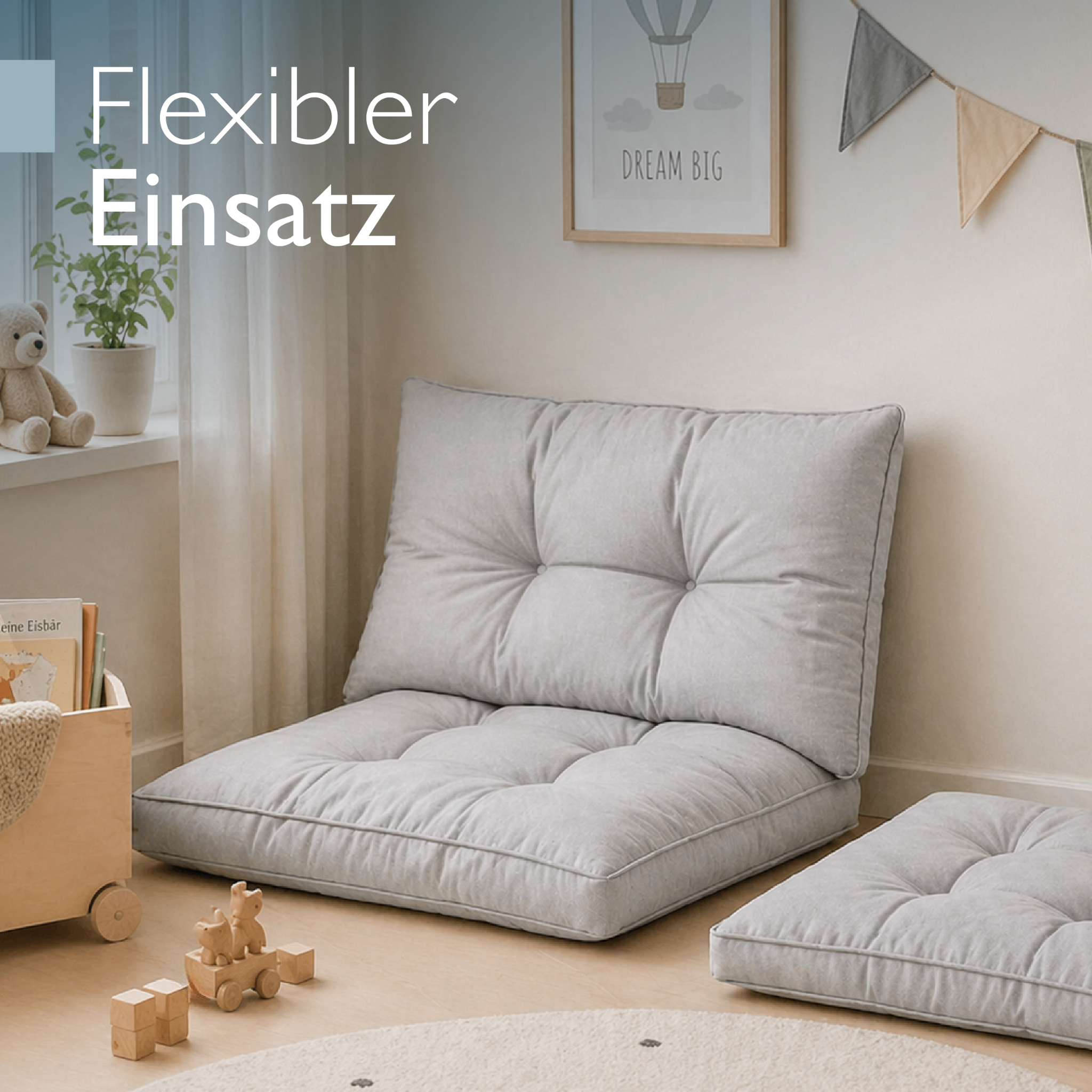 Hellgraue Beautissu Outdoor Lounge Rückenkissen und Sitzkissen 10-12 cm dick mit Karostruktur und formstabiler Schaumstofffüllung