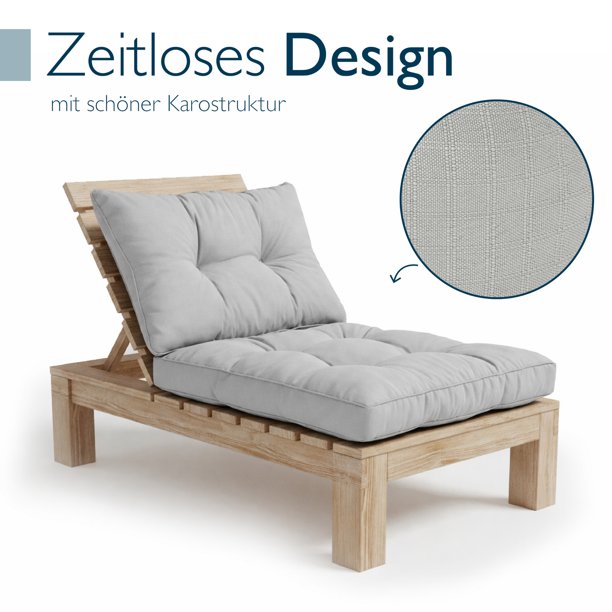 Hellgraue Beautissu Outdoor Lounge Rückenkissen und Sitzkissen mit Karostruktur und 10-12 cm Dicke