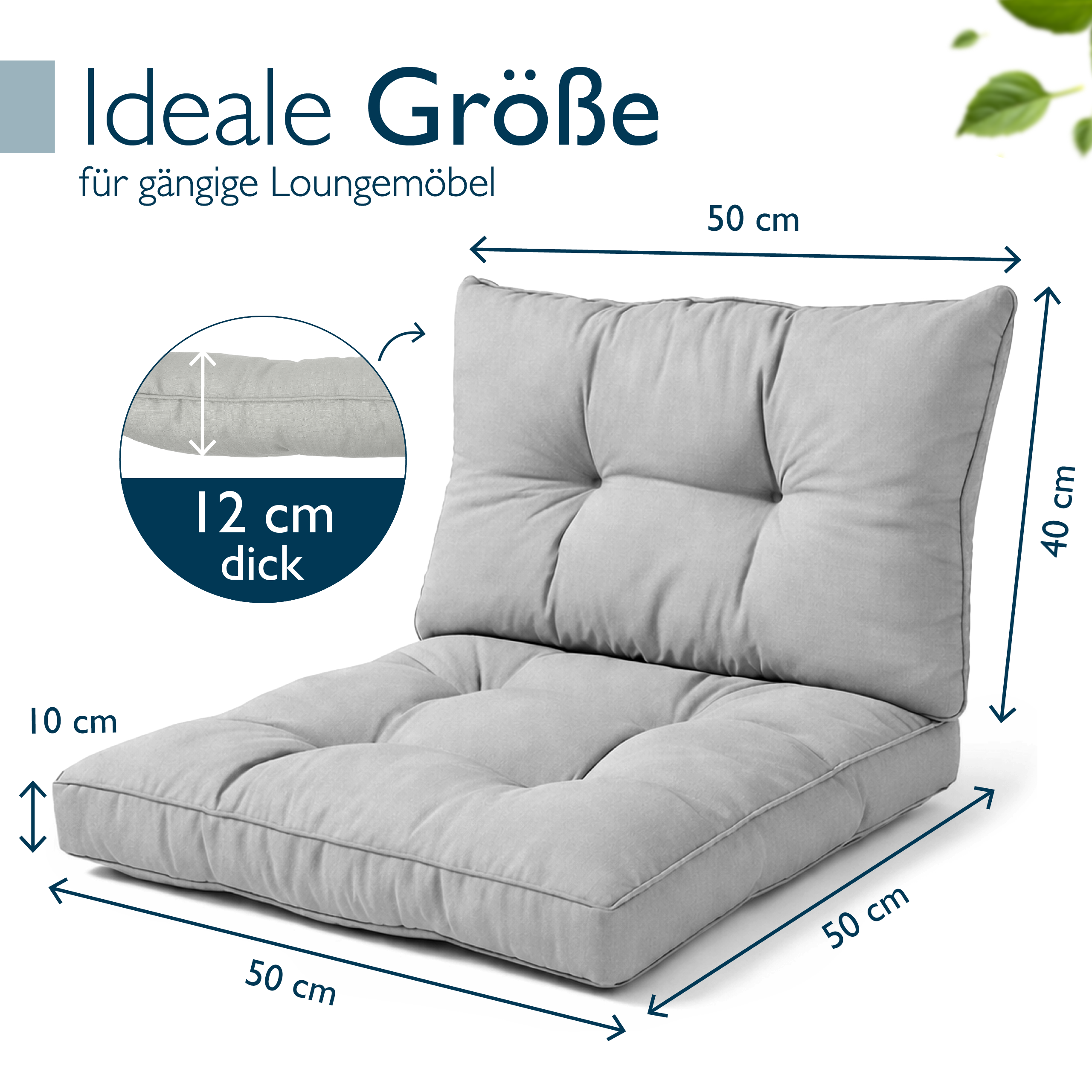 Beautissu Outdoor Lounge Rückenkissen und Sitzkissen hellgrau mit Karostruktur und 10-12 cm Dicke