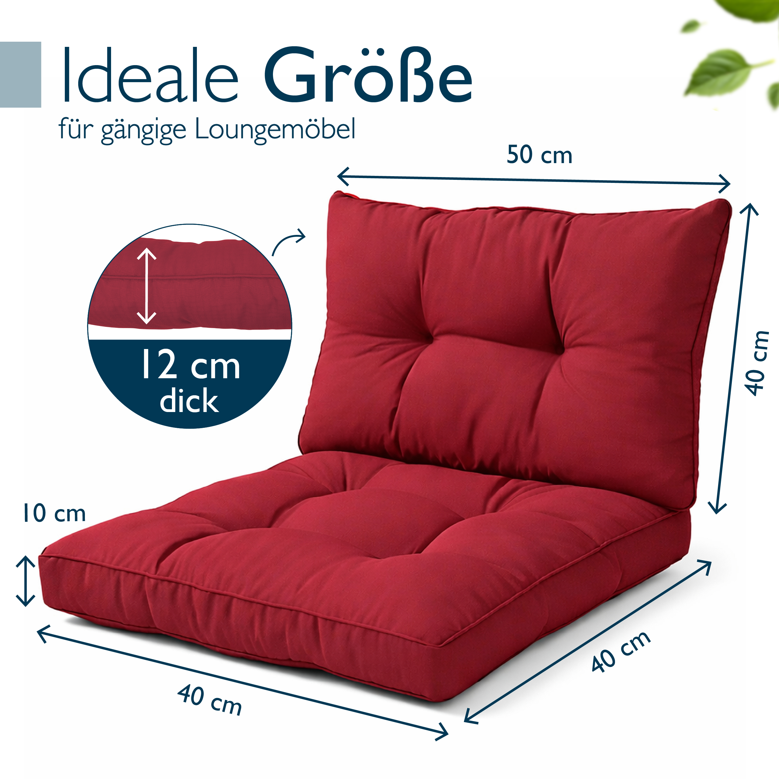 Outdoor Lounge Rückenkissen & Sitzkissen 10/12 cm dick Rot - Loungekissen xLuna