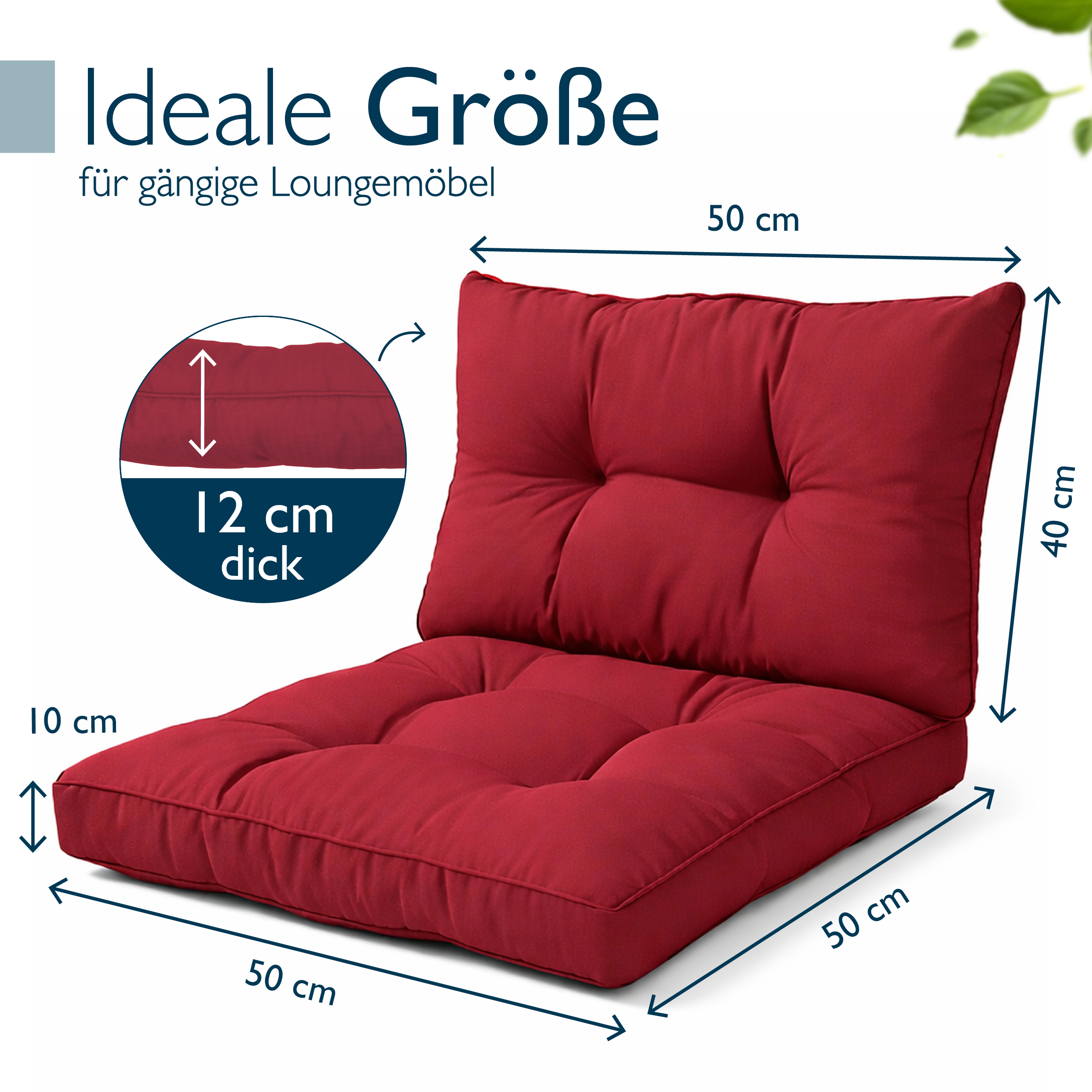 Outdoor Lounge Rückenkissen & Sitzkissen 10/12 cm dick Rot - Loungekissen xLuna