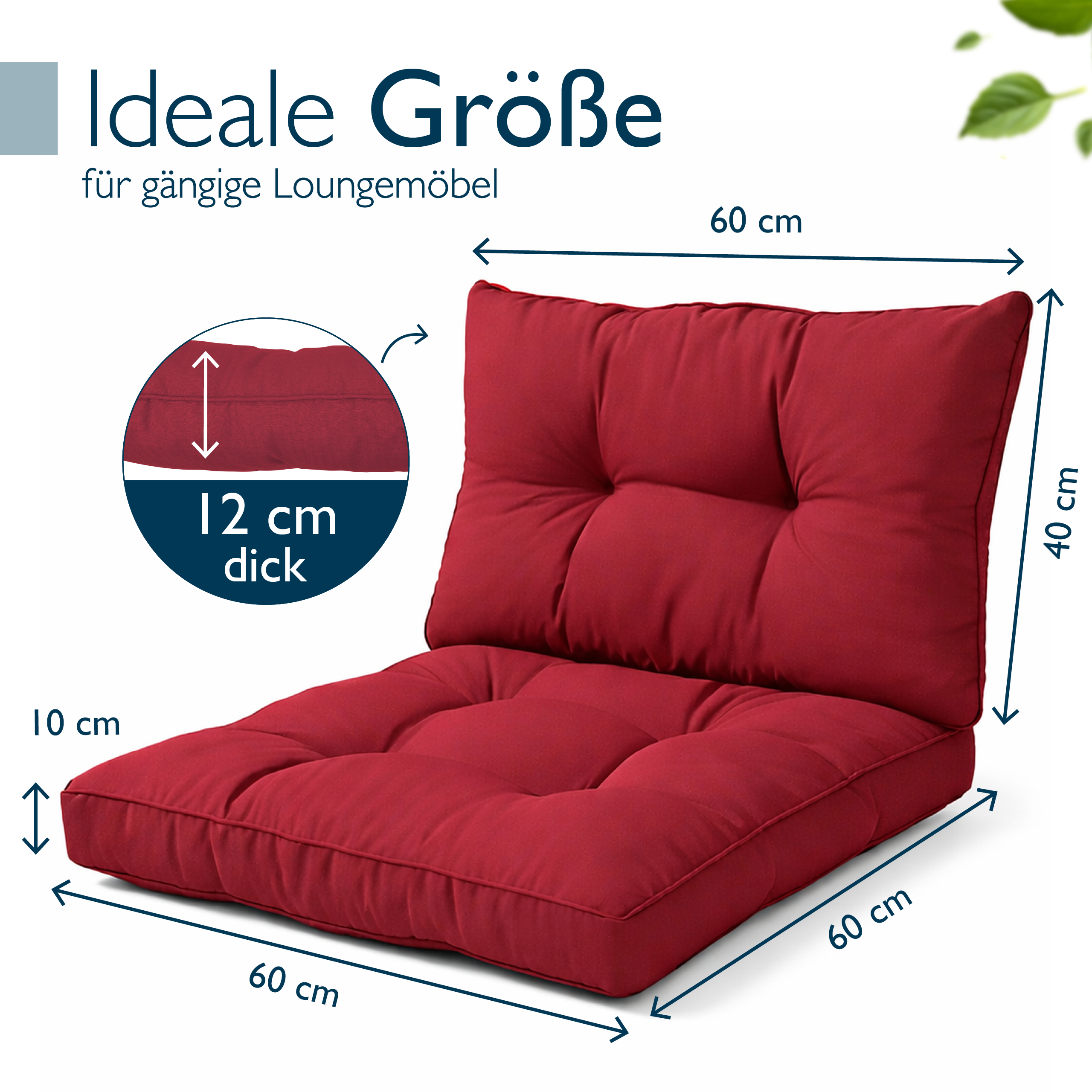 Outdoor Lounge Rückenkissen & Sitzkissen 10/12 cm dick Rot - Loungekissen xLuna