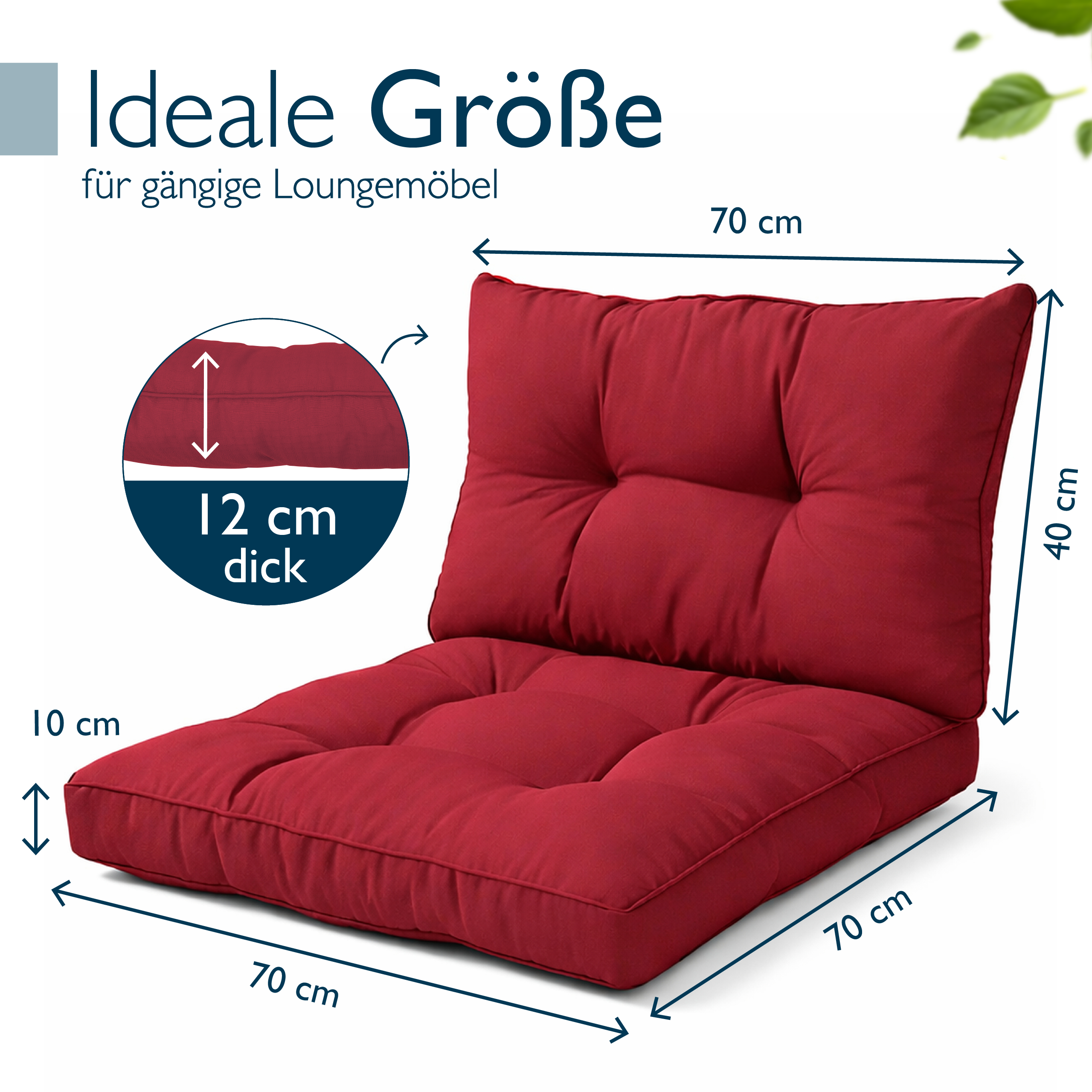 Outdoor Lounge Rückenkissen & Sitzkissen 10/12 cm dick Rot - Loungekissen xLuna