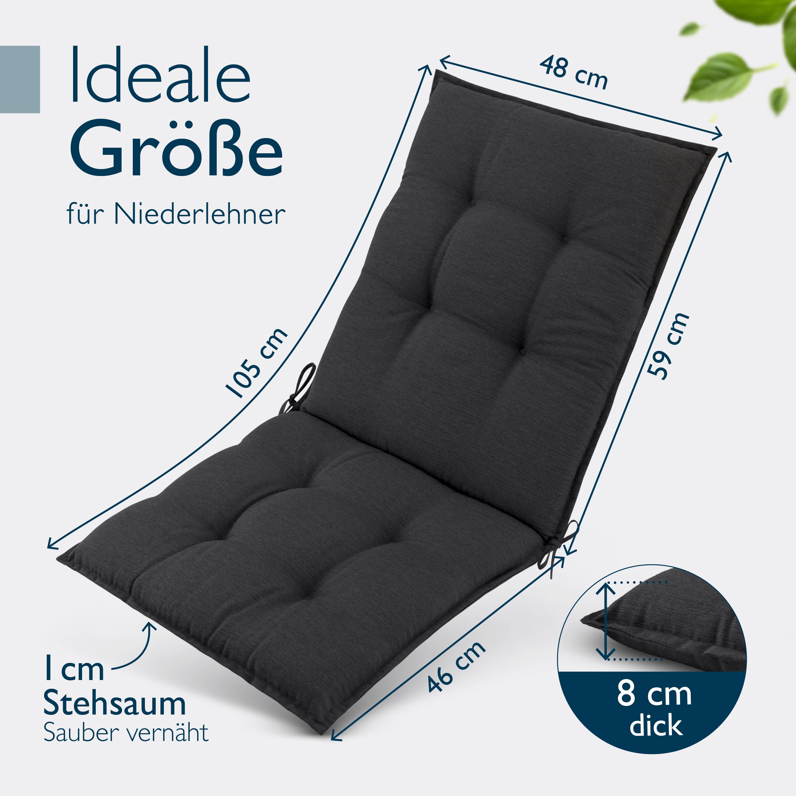 Beautissu Niederlehner Stuhlauflage 100x50x8 cm  – Gartenstuhl Sitzkis