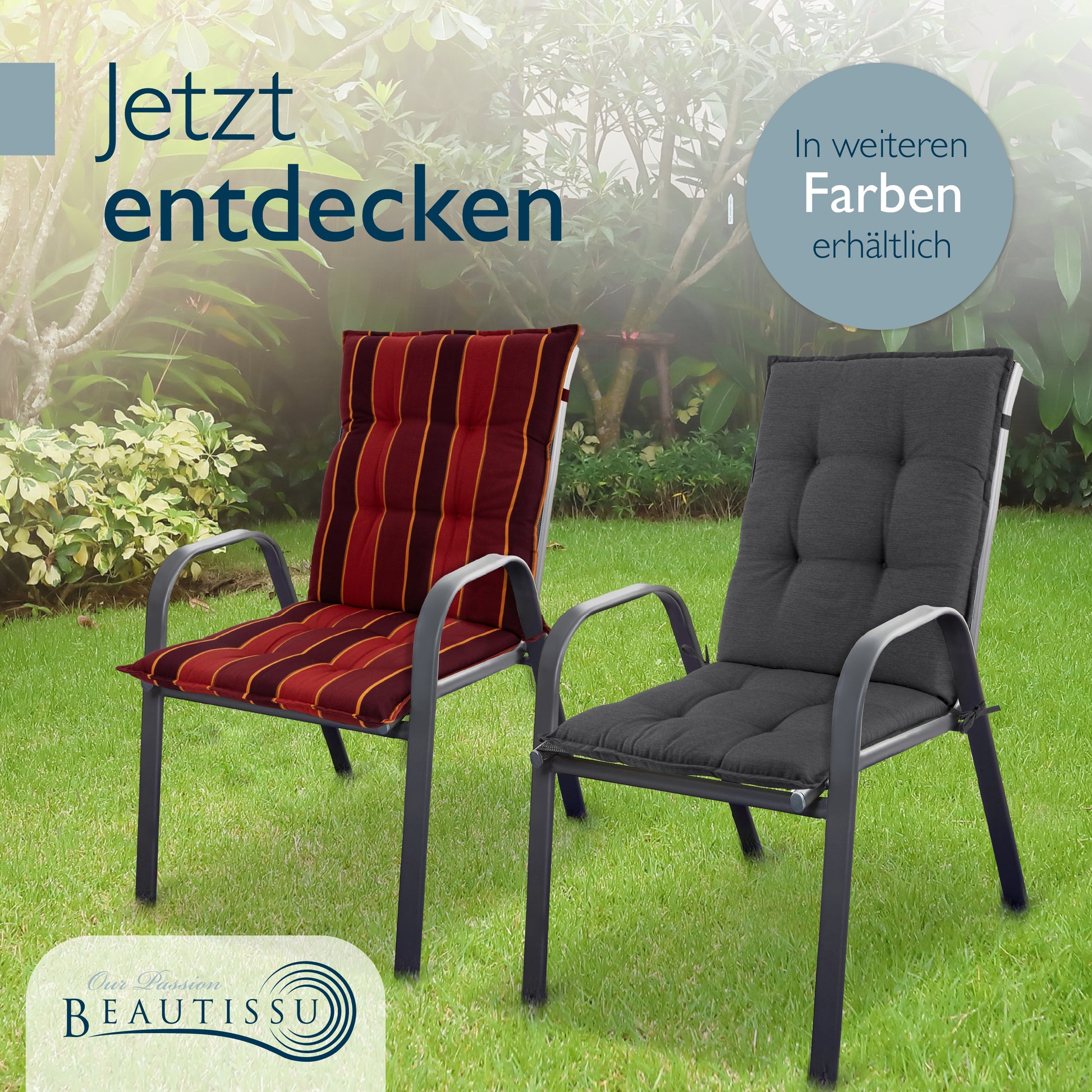 Beautissu Niederlehner Stuhlauflage 100x50x8 cm  – Gartenstuhl Sitzkis