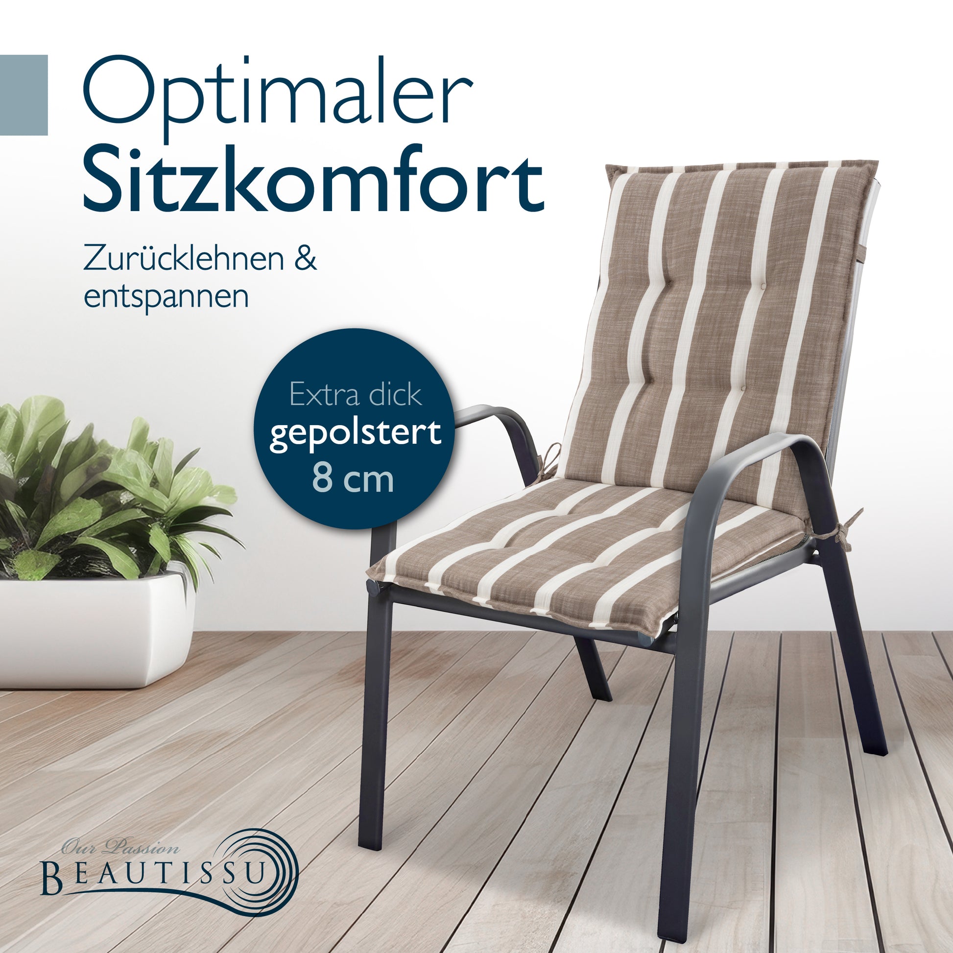 Beautissu Niederlehner Stuhlauflage 100x50x8 cm  – Gartenstuhl Sitzkis