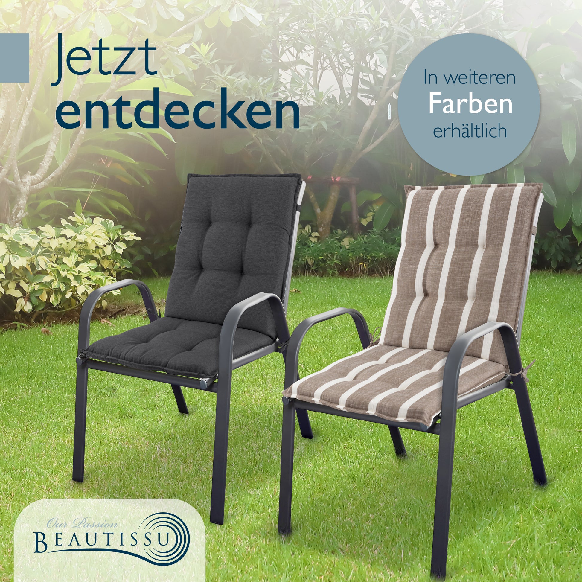 Beautissu Niederlehner Stuhlauflage 100x50x8 cm  – Gartenstuhl Sitzkis