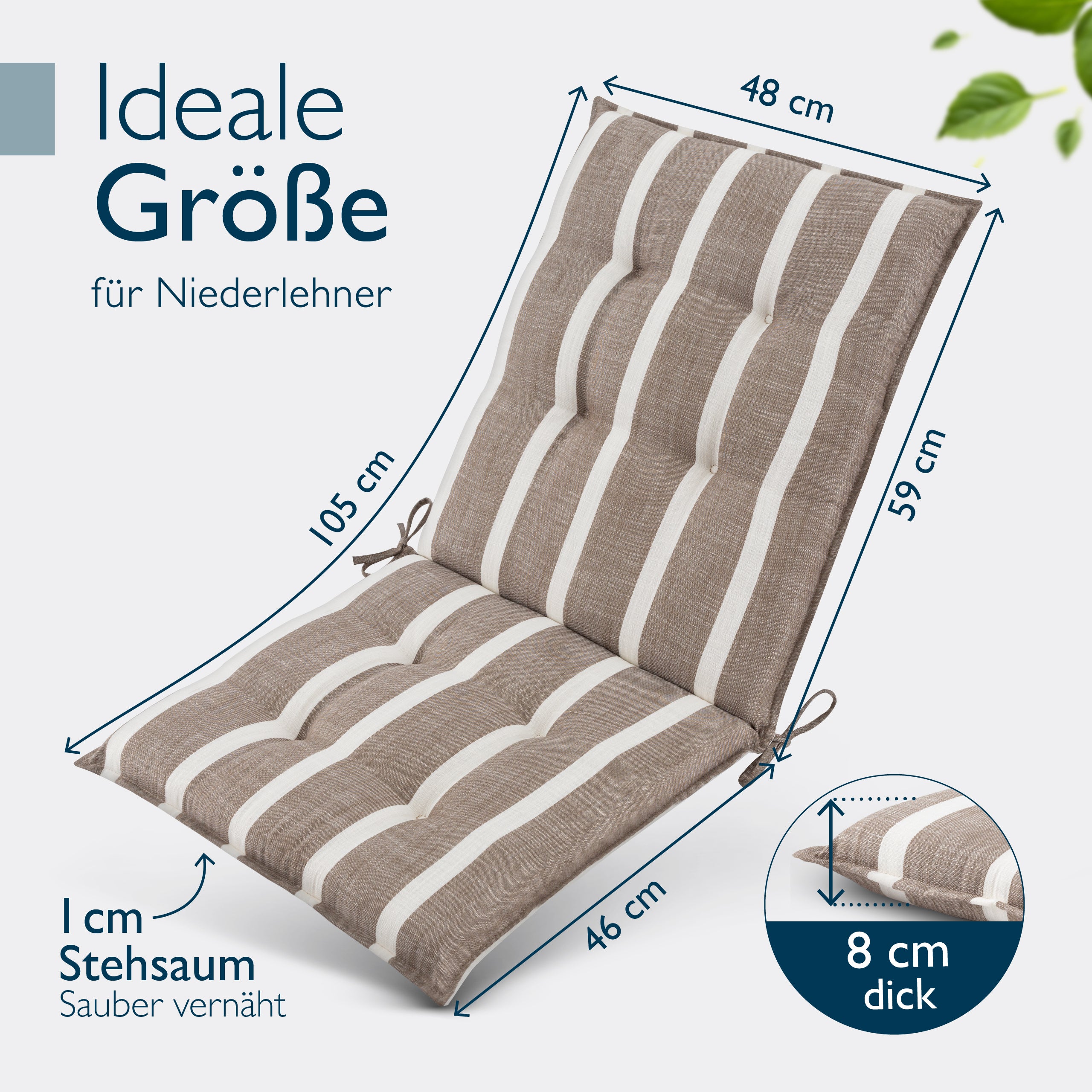 Beautissu Niederlehner Stuhlauflage 100x50x8 cm  – Gartenstuhl Sitzkis
