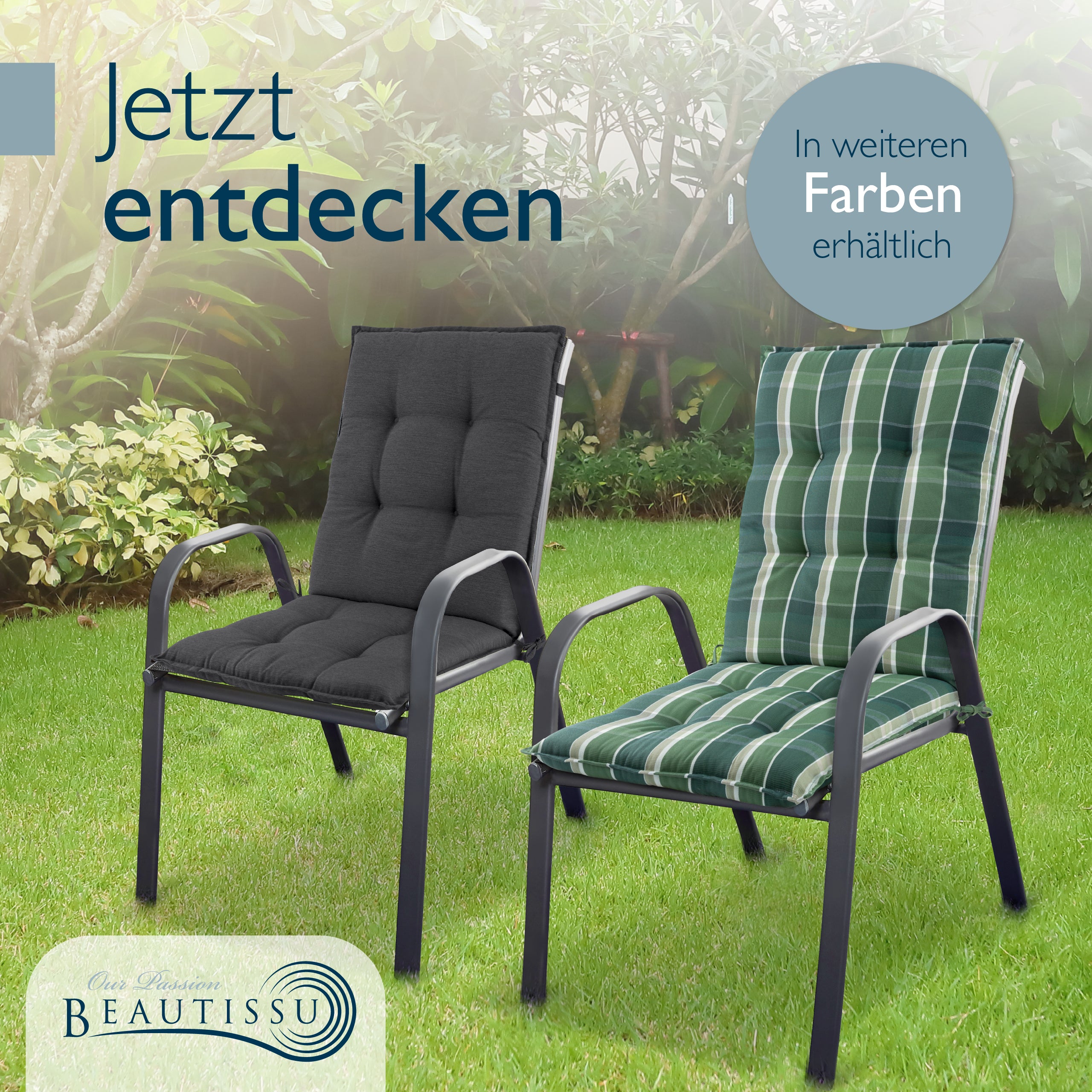 Beautissu Niederlehner Stuhlauflage 100x50x8 cm  – Gartenstuhl Sitzkis