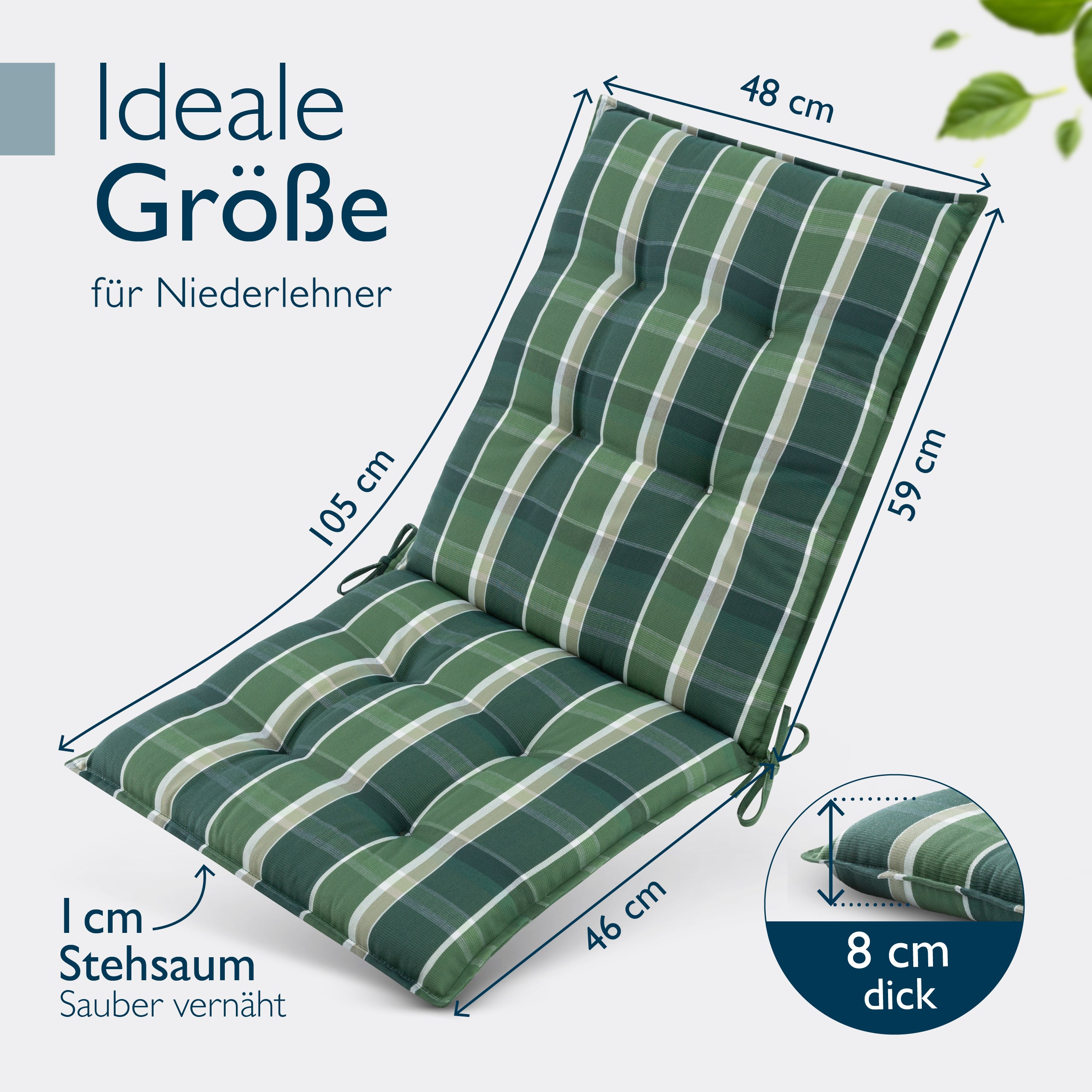 Beautissu Niederlehner Stuhlauflage 100x50x8 cm  – Gartenstuhl Sitzkis