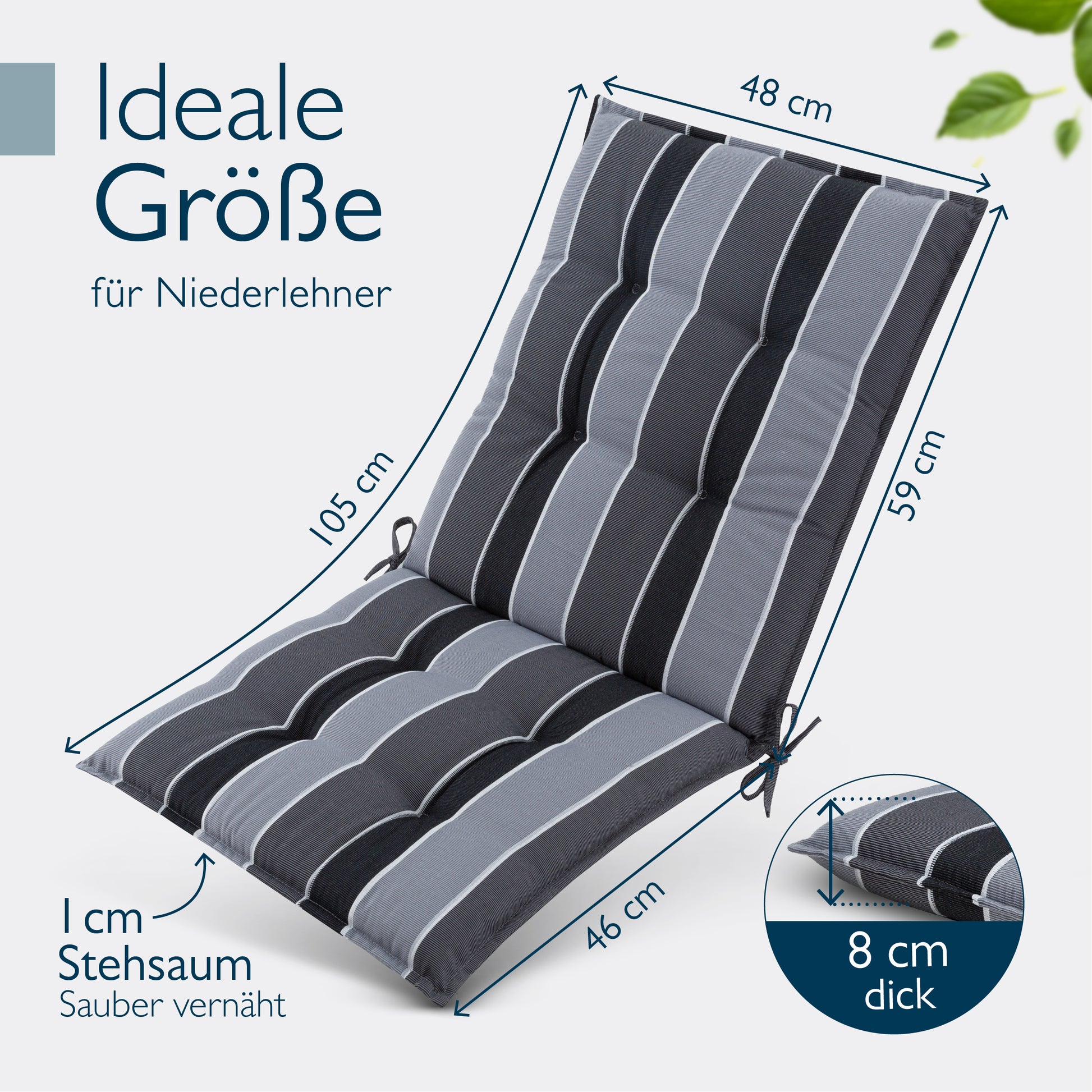 Beautissu Niederlehner Stuhlauflage 100x50x8 cm  – Gartenstuhl Sitzkis