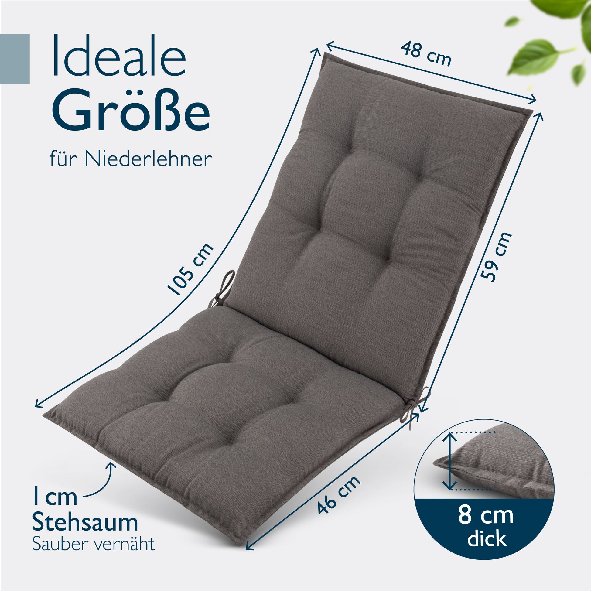 Beautissu Niederlehner Stuhlauflage 100x50x8 cm  – Gartenstuhl Sitzkis