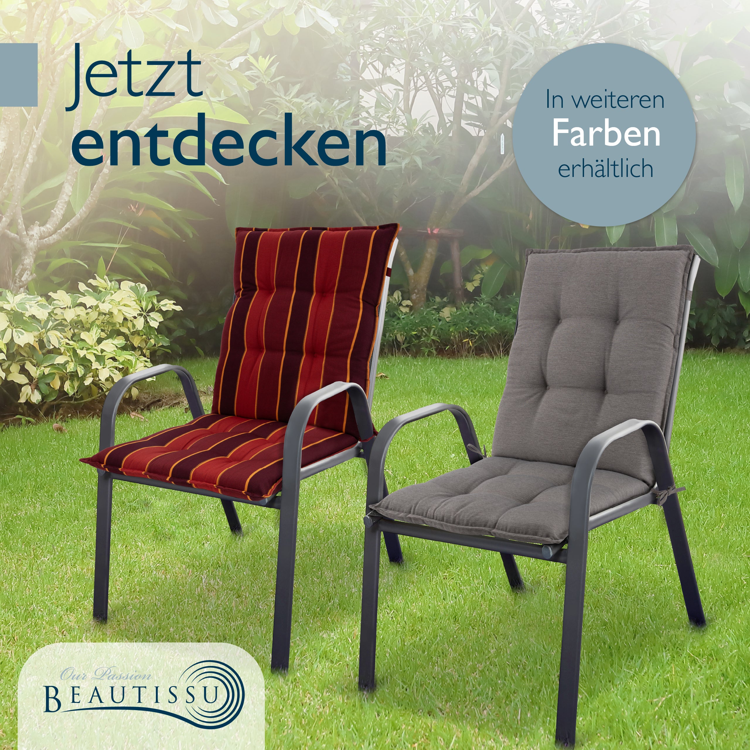 Beautissu Niederlehner Stuhlauflage 100x50x8 cm  – Gartenstuhl Sitzkis