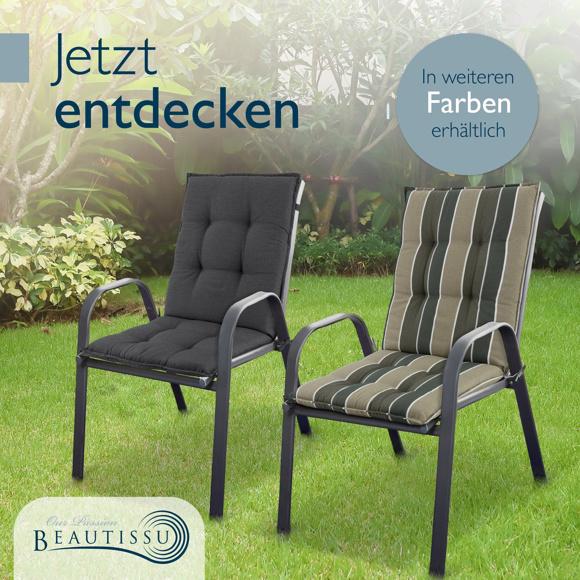 Beautissu Niederlehner Stuhlauflage 100x50x8 cm  – Gartenstuhl Sitzkis