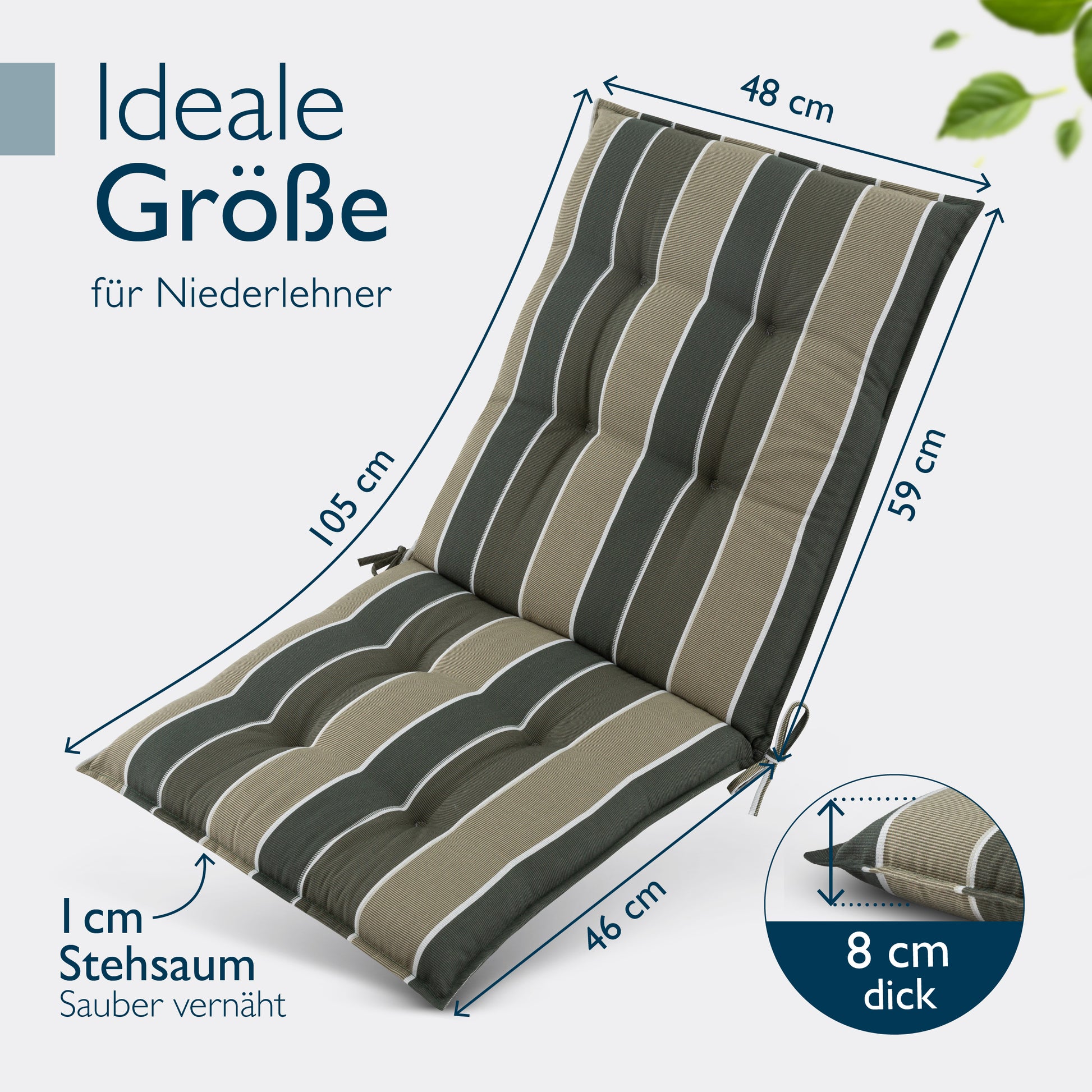Beautissu Niederlehner Stuhlauflage 100x50x8 cm  – Gartenstuhl Sitzkis