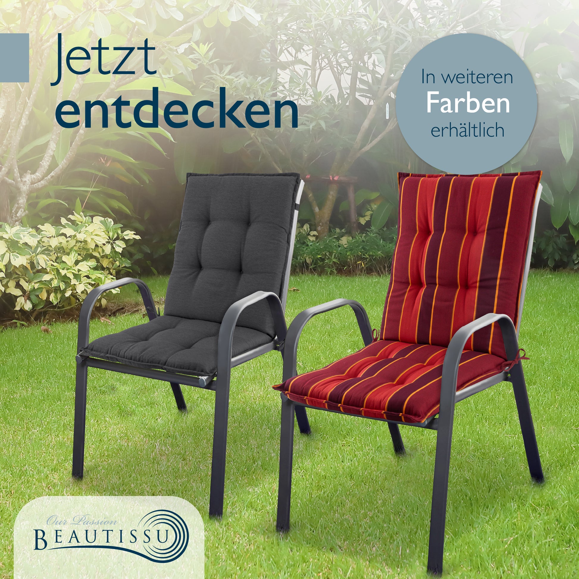 Beautissu Niederlehner Stuhlauflage 100x50x8 cm  – Gartenstuhl Sitzkis