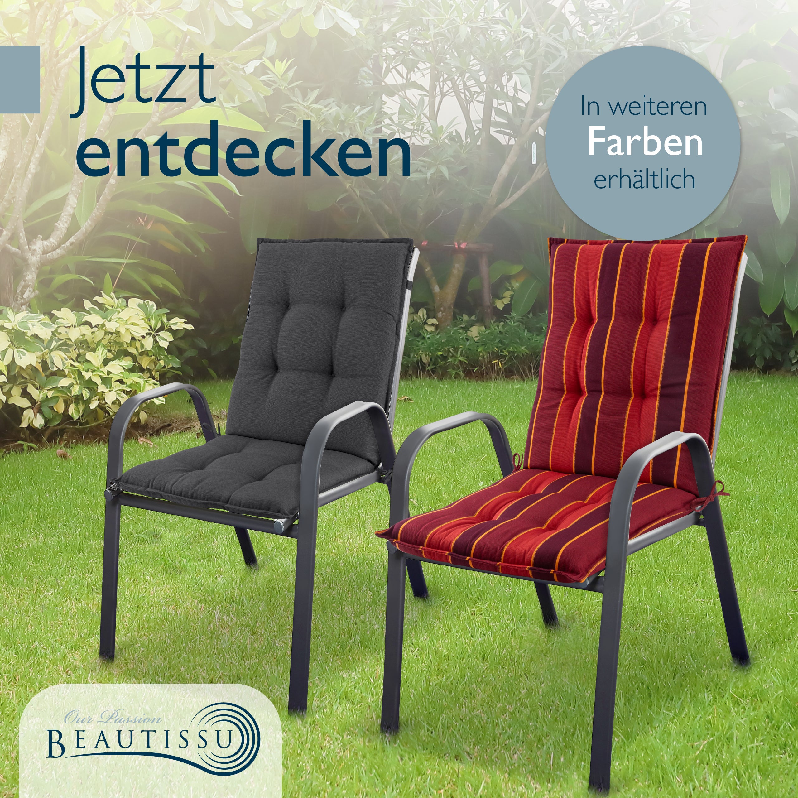 Beautissu Niederlehner Stuhlauflage 100x50x8 cm  – Gartenstuhl Sitzkis