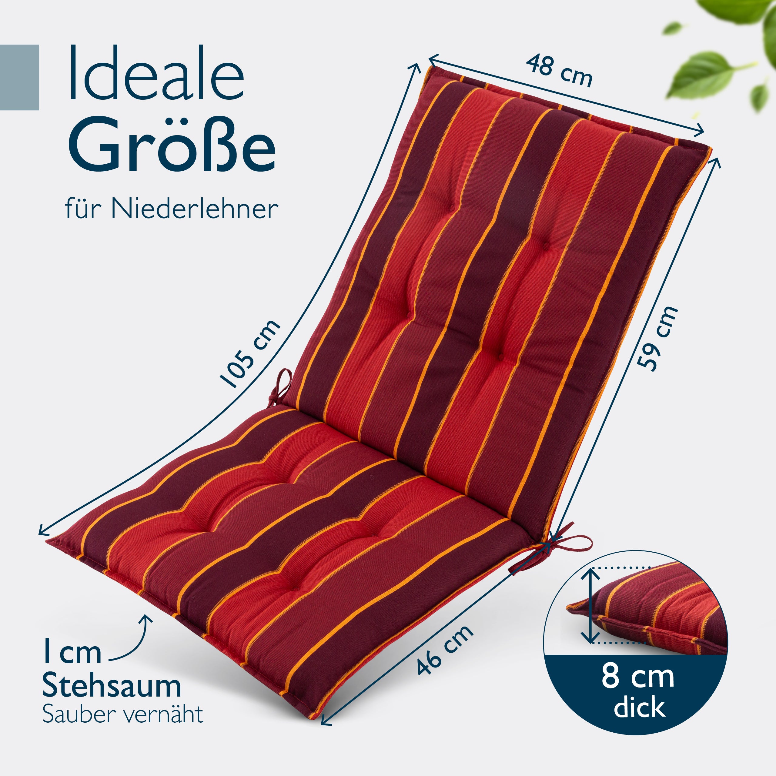 Beautissu Niederlehner Stuhlauflage 100x50x8 cm  – Gartenstuhl Sitzkis