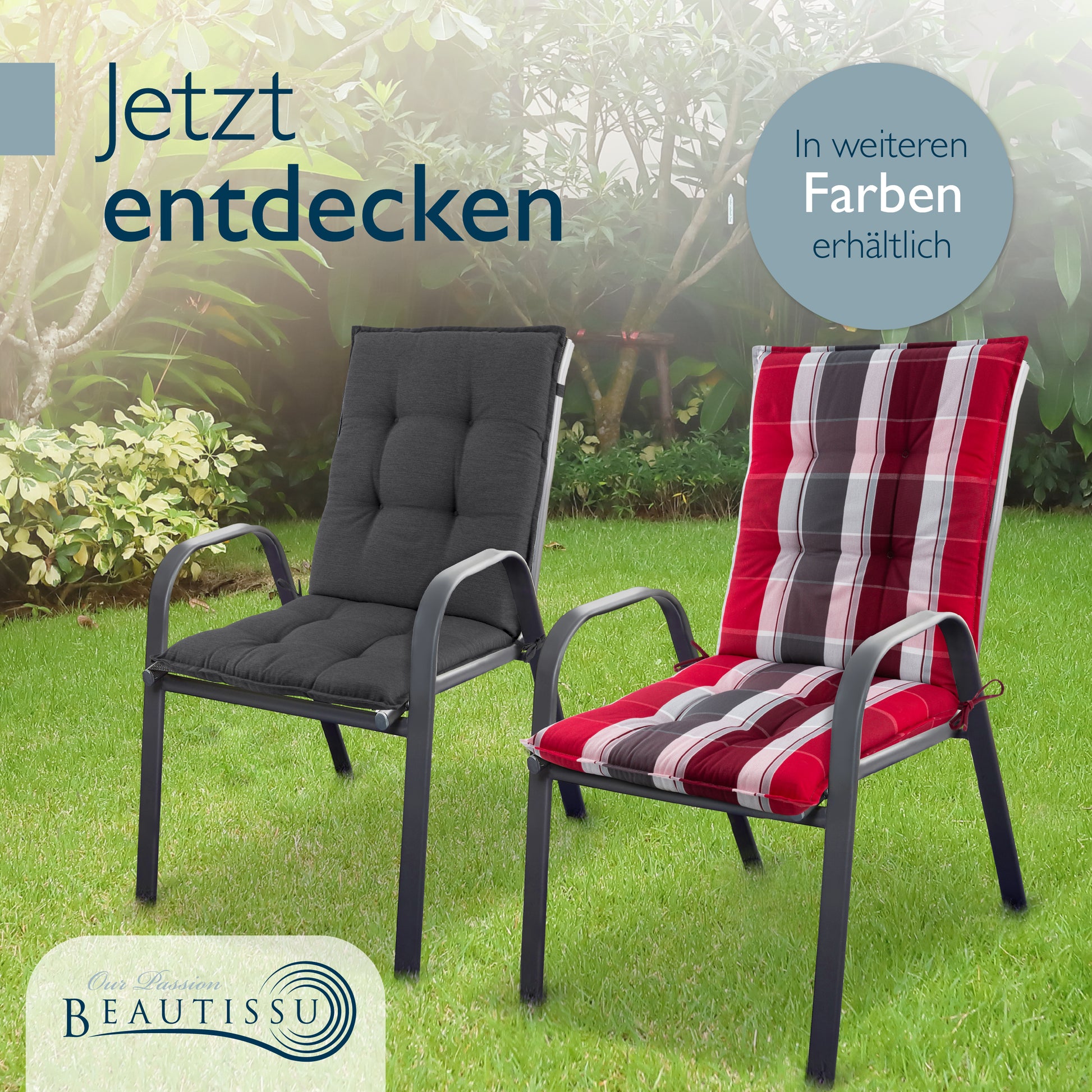 Beautissu Niederlehner Stuhlauflage 100x50x8 cm  – Gartenstuhl Sitzkis
