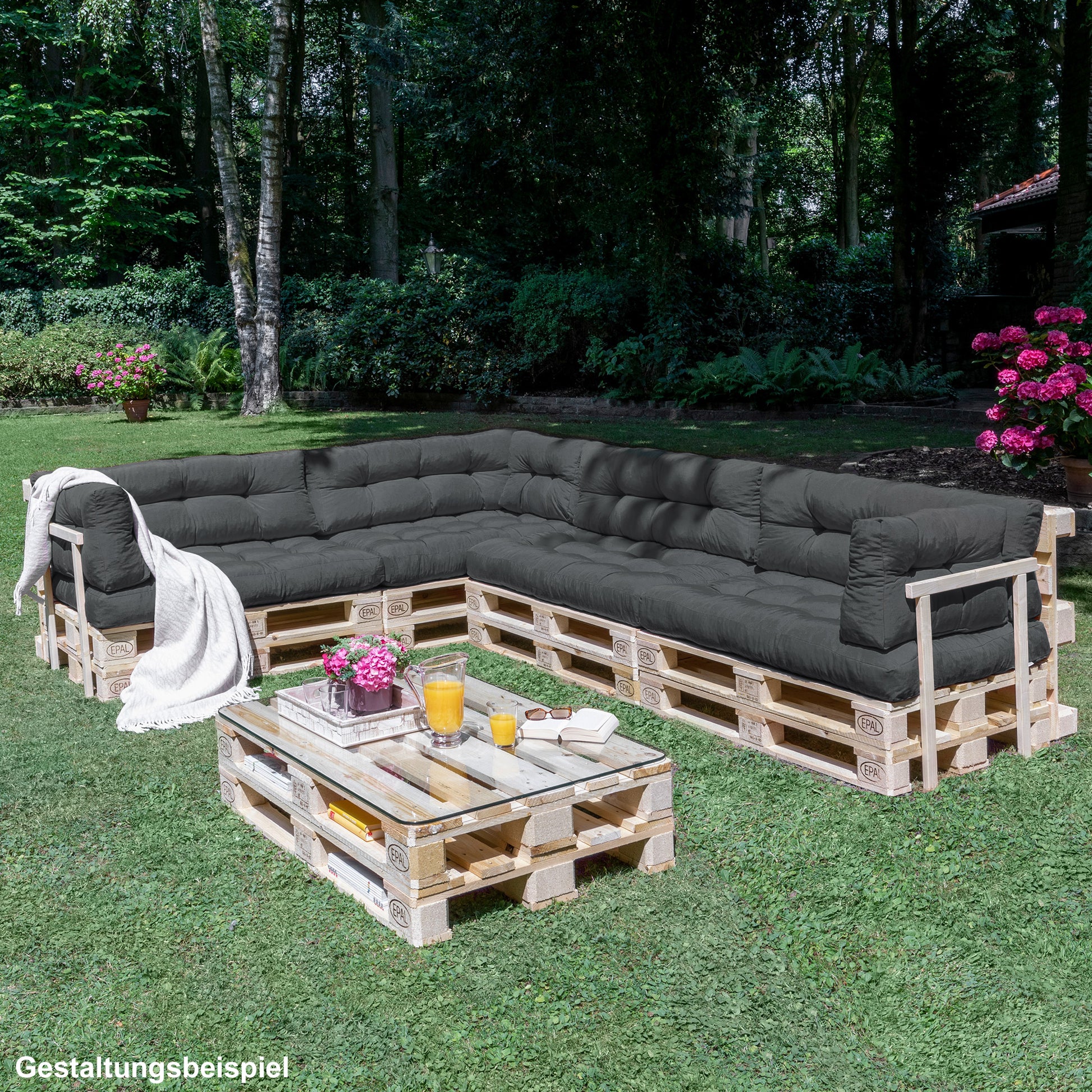Beautissu Outdoor Palettenkissen Rücken-, Sitz- & Seitenkissen für Eur