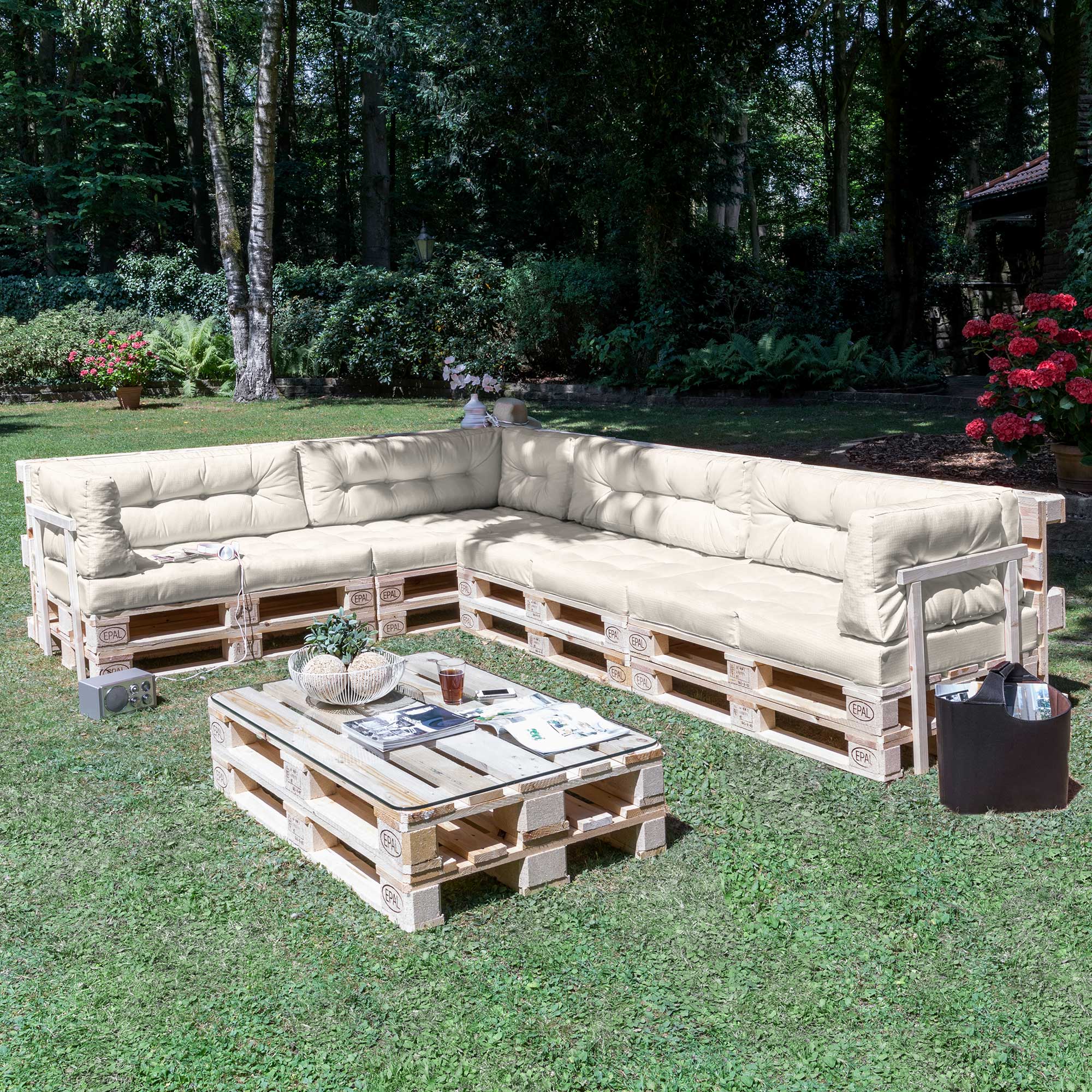Beautissu Outdoor Palettenkissen Rücken-, Sitz- & Seitenkissen für Eur
