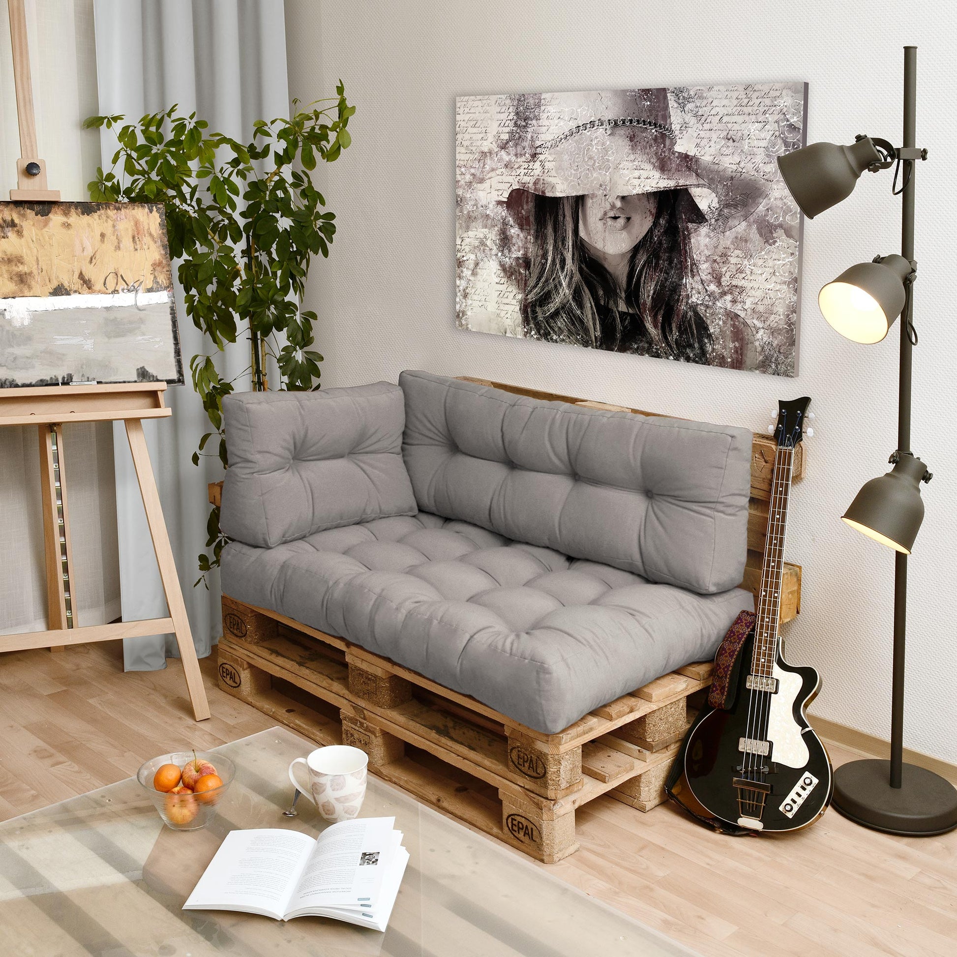 Outdoor Palettenkissen für Europaletten in Hellgrau, strapazierfähig und komfortabel