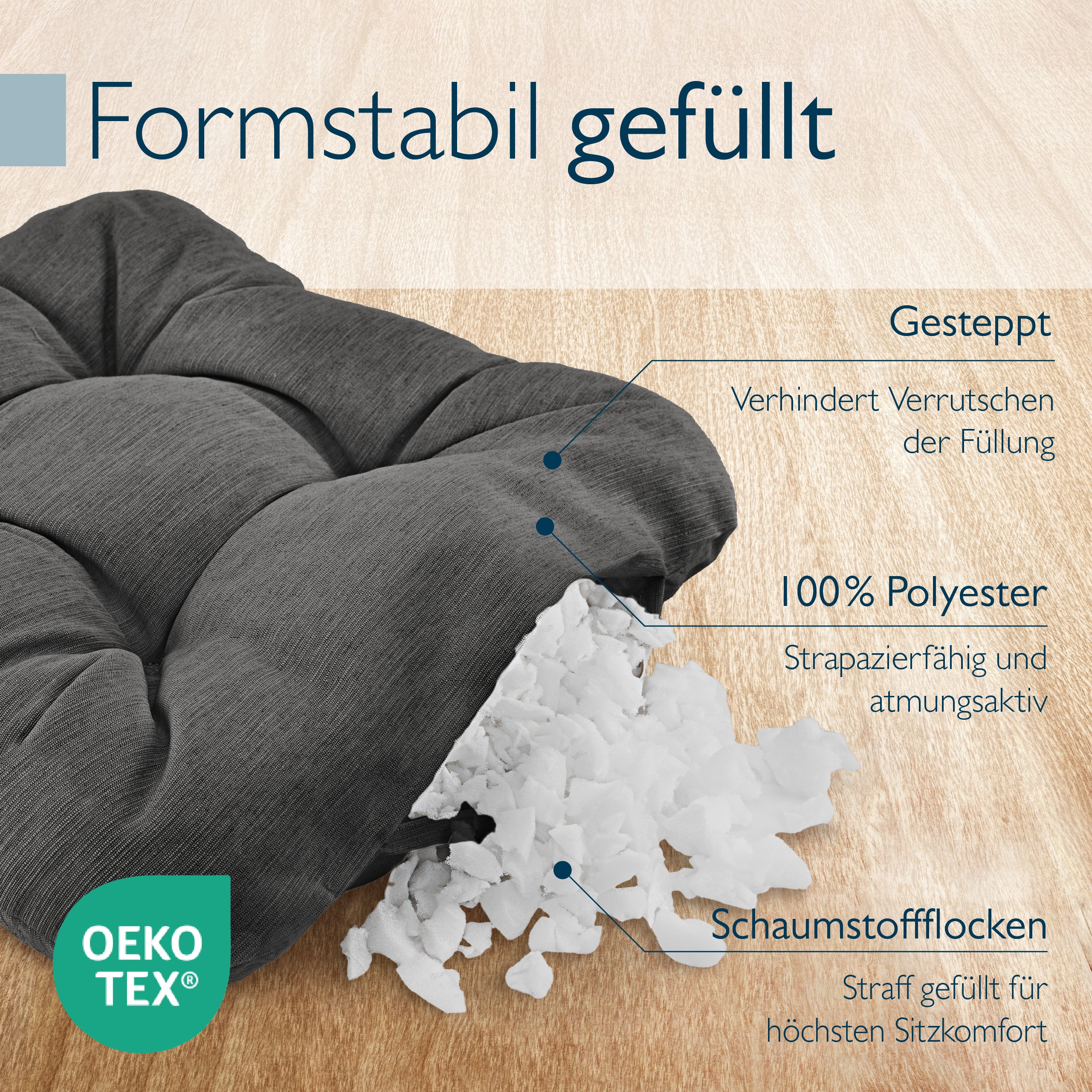 Beautissu Premium Indoor & Outdoor Sitzkissen 40×40x8 cm – Stuhlkissen