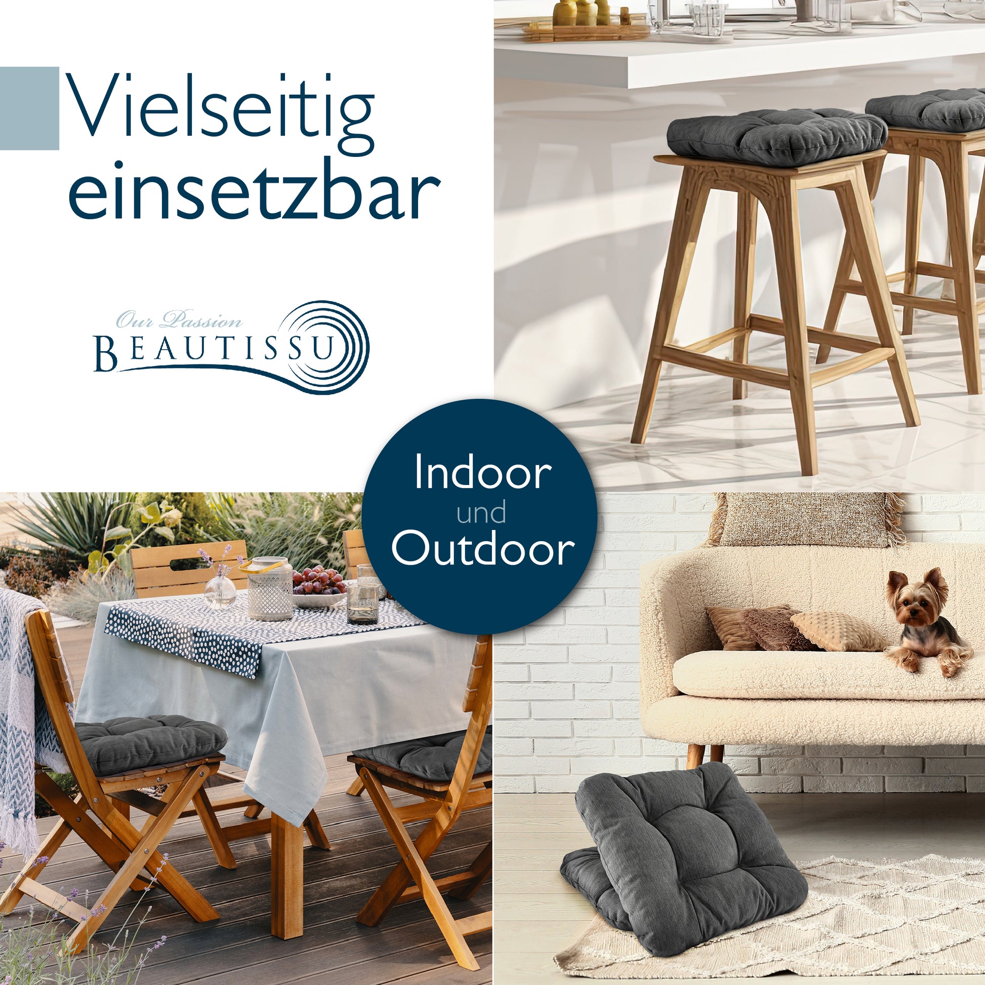 Beautissu Premium Indoor & Outdoor Sitzkissen 40×40x8 cm – Stuhlkissen
