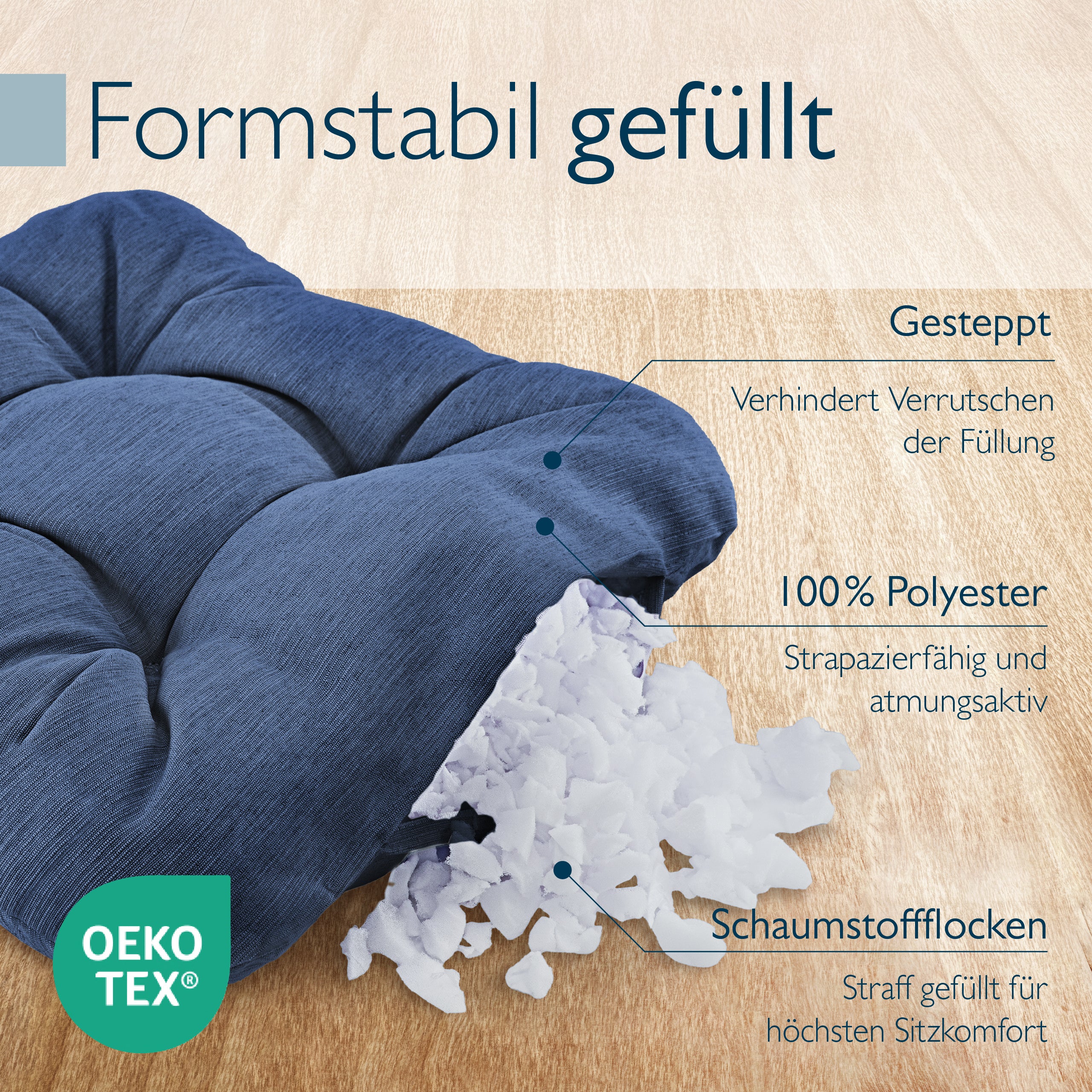 Beautissu Premium Indoor & Outdoor Sitzkissen 40×40x8 cm – Stuhlkissen