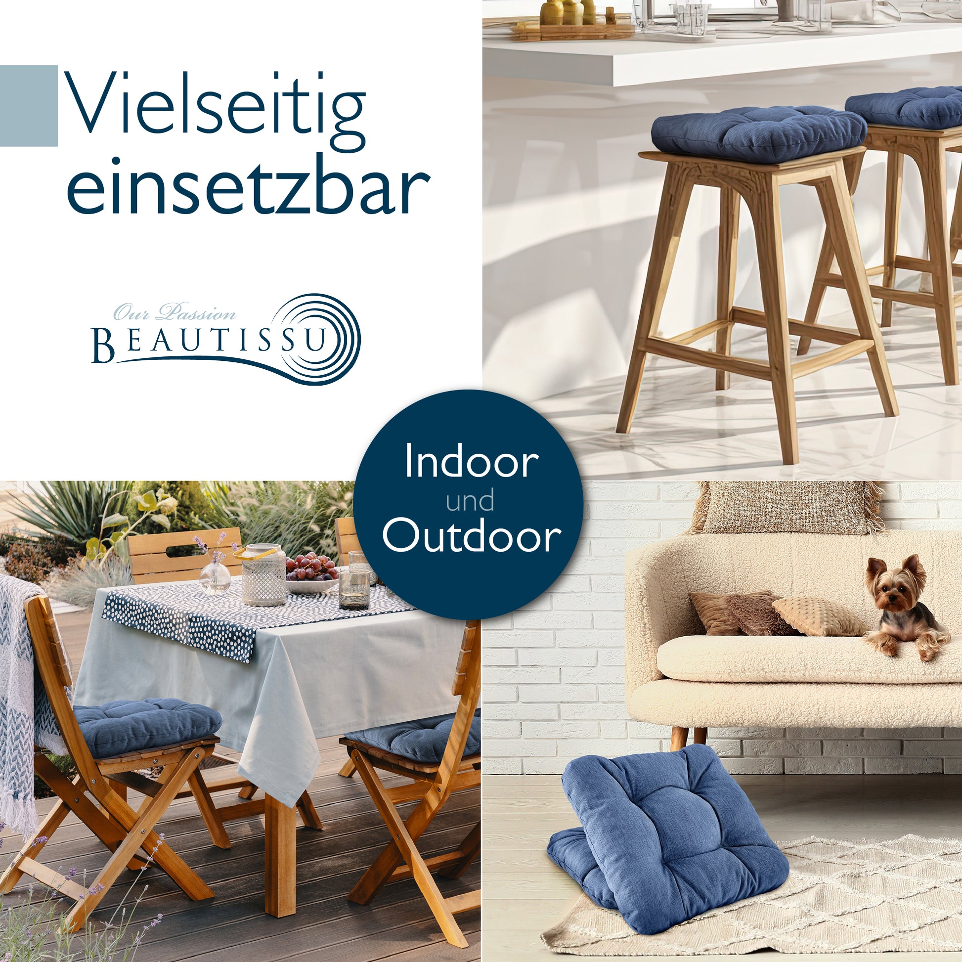 Beautissu Premium Indoor & Outdoor Sitzkissen 40×40x8 cm – Stuhlkissen