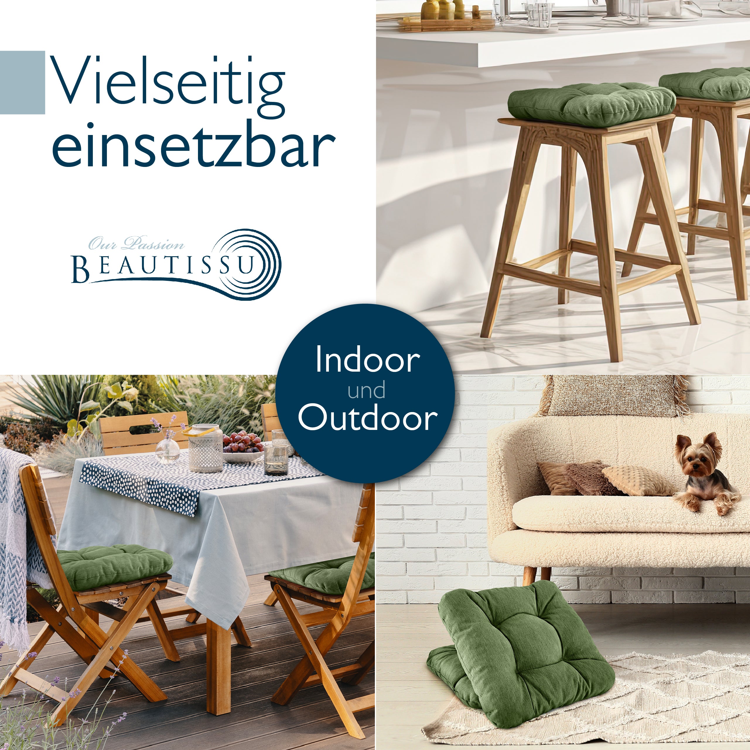 Beautissu Premium Indoor & Outdoor Sitzkissen 40×40x8 cm – Stuhlkissen