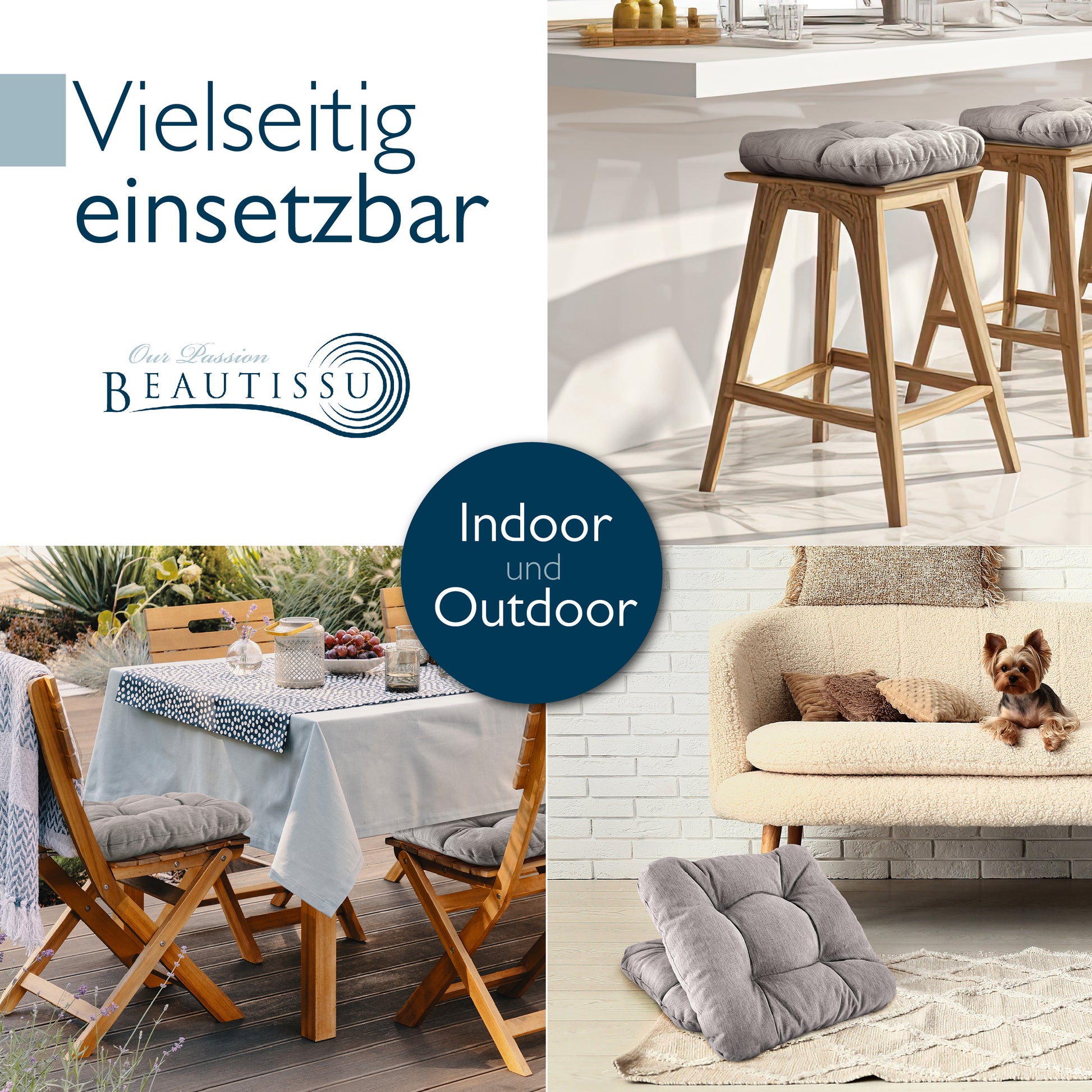 Beautissu Premium Indoor & Outdoor Sitzkissen 40×40x8 cm – Stuhlkissen
