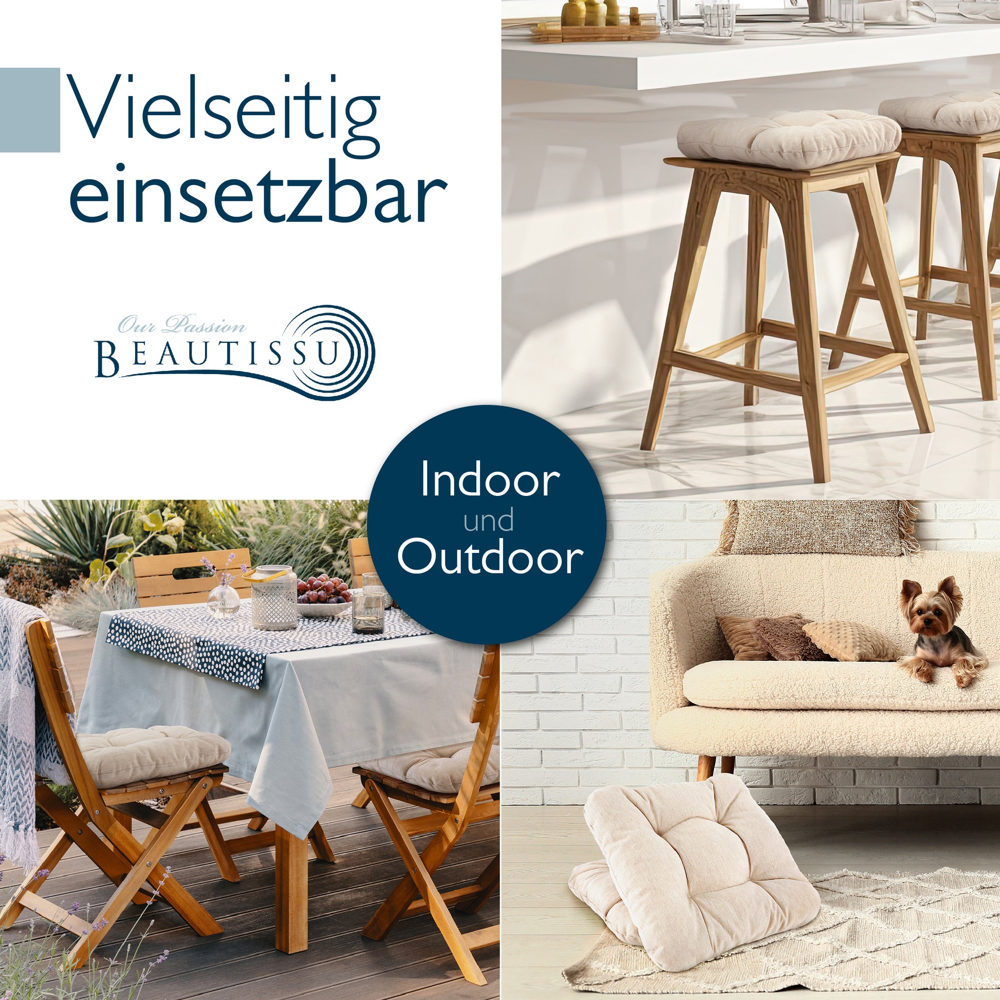Beautissu Premium Indoor & Outdoor Sitzkissen 40×40x8 cm – Stuhlkissen