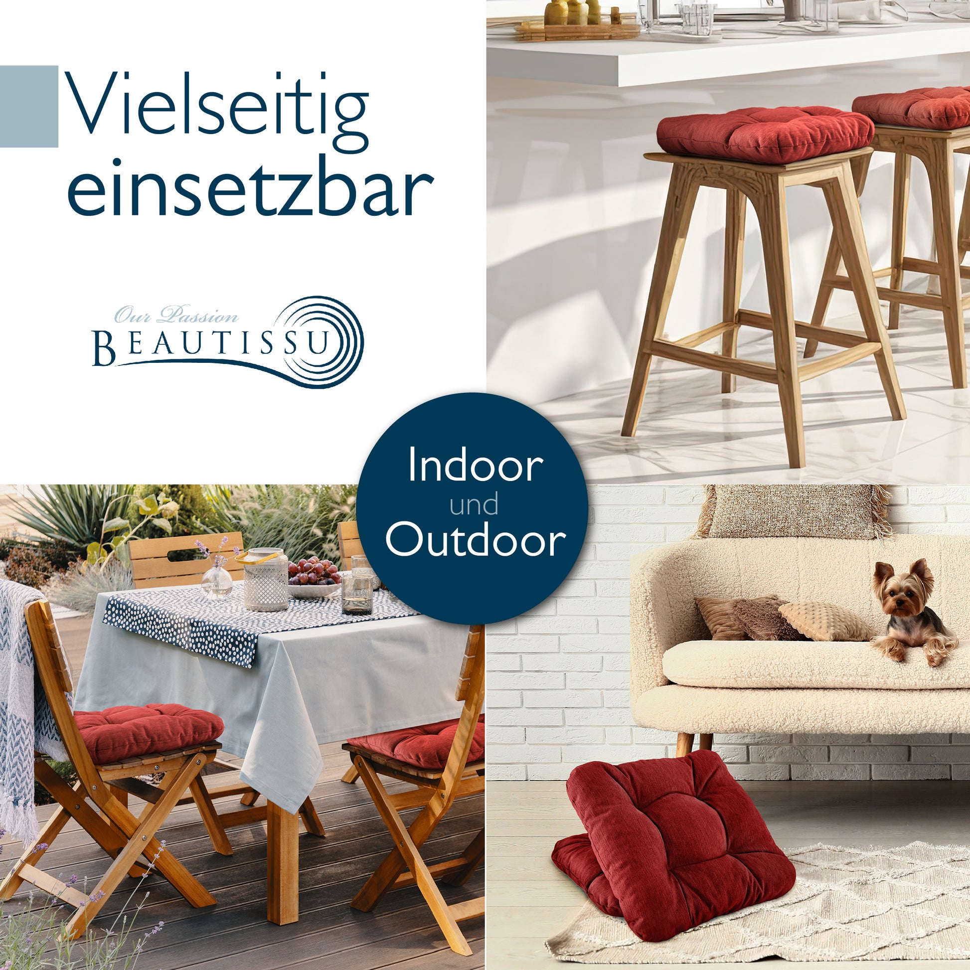 Beautissu Premium Indoor & Outdoor Sitzkissen 40×40x8 cm – Stuhlkissen