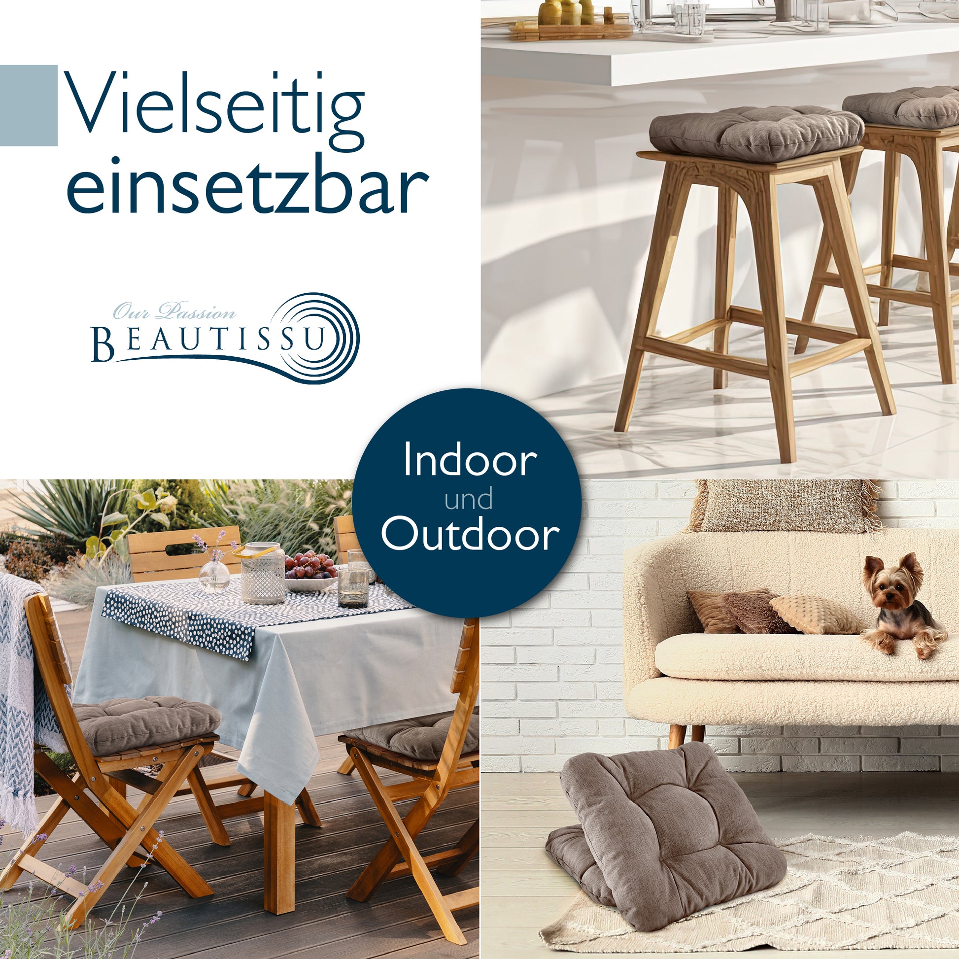 Beautissu Premium Indoor & Outdoor Sitzkissen 40×40x8 cm – Stuhlkissen